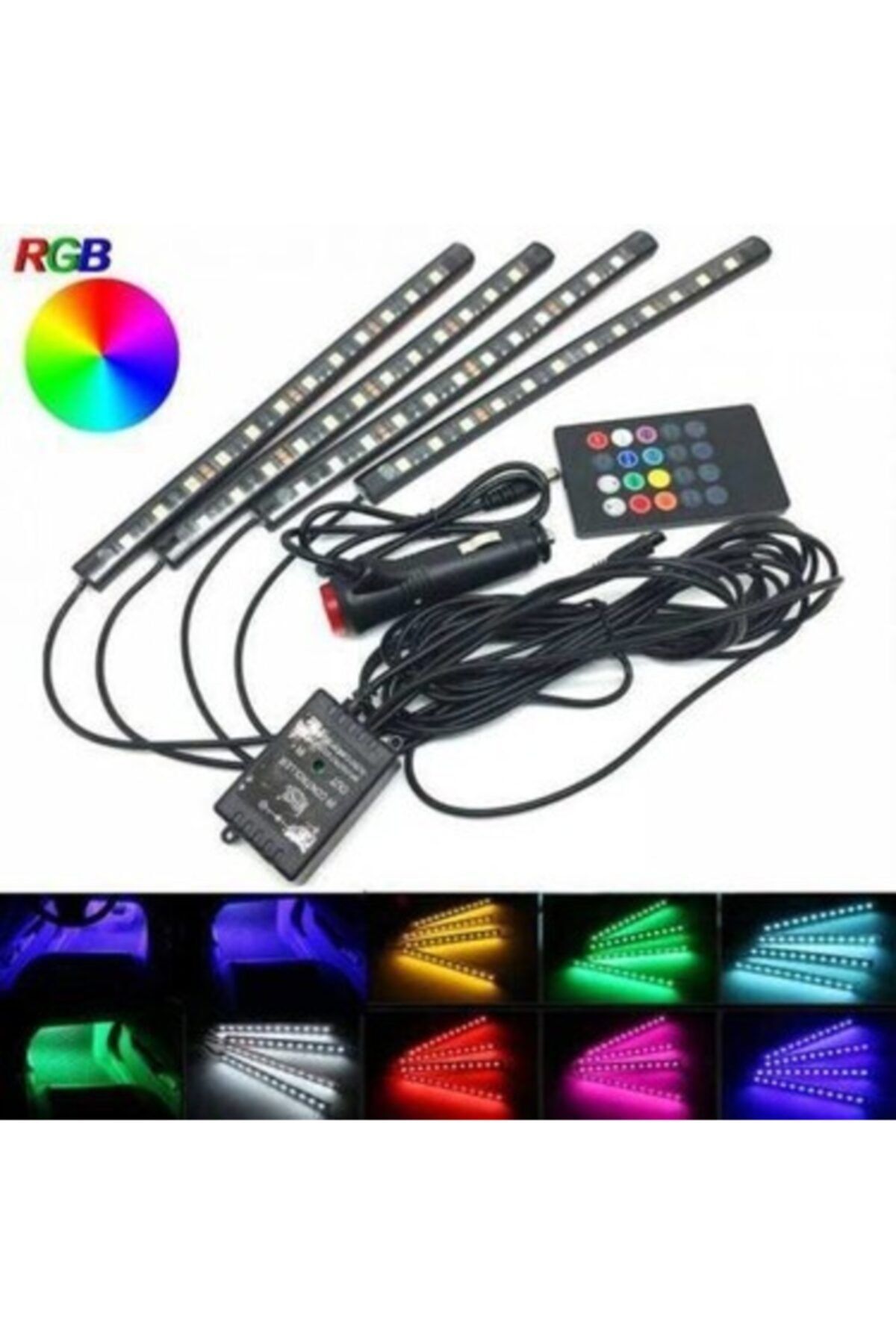 EROĞLU Araç Içi Aydınlatma Kumandalı Müziğe Duyarlı 9 Led Ayak Altı Led - 7 Renk Rgb