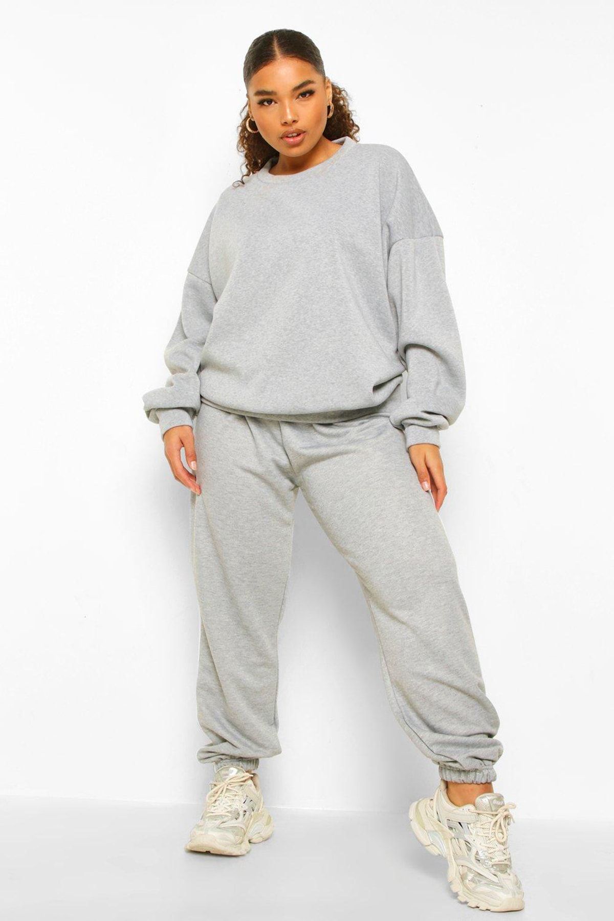 Soufeel Kadın Gri Basic Büyük Beden Swatshirt Ve Jogger Eşofman Alt Üst Takım