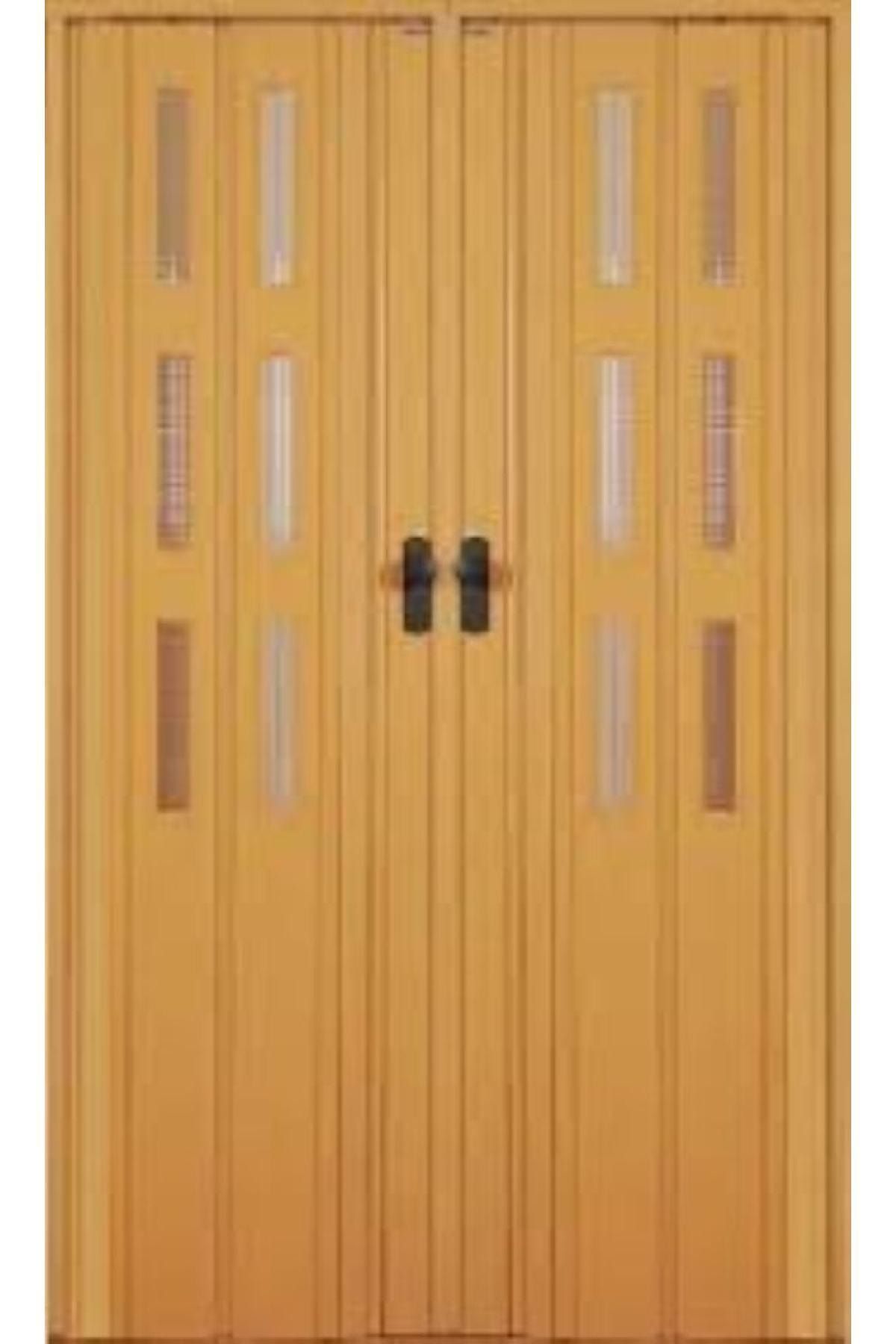 ERİKMANN Akordiyon Pvc Kapı -72 X 265 Altınmeşe Camlı Çift Açılım