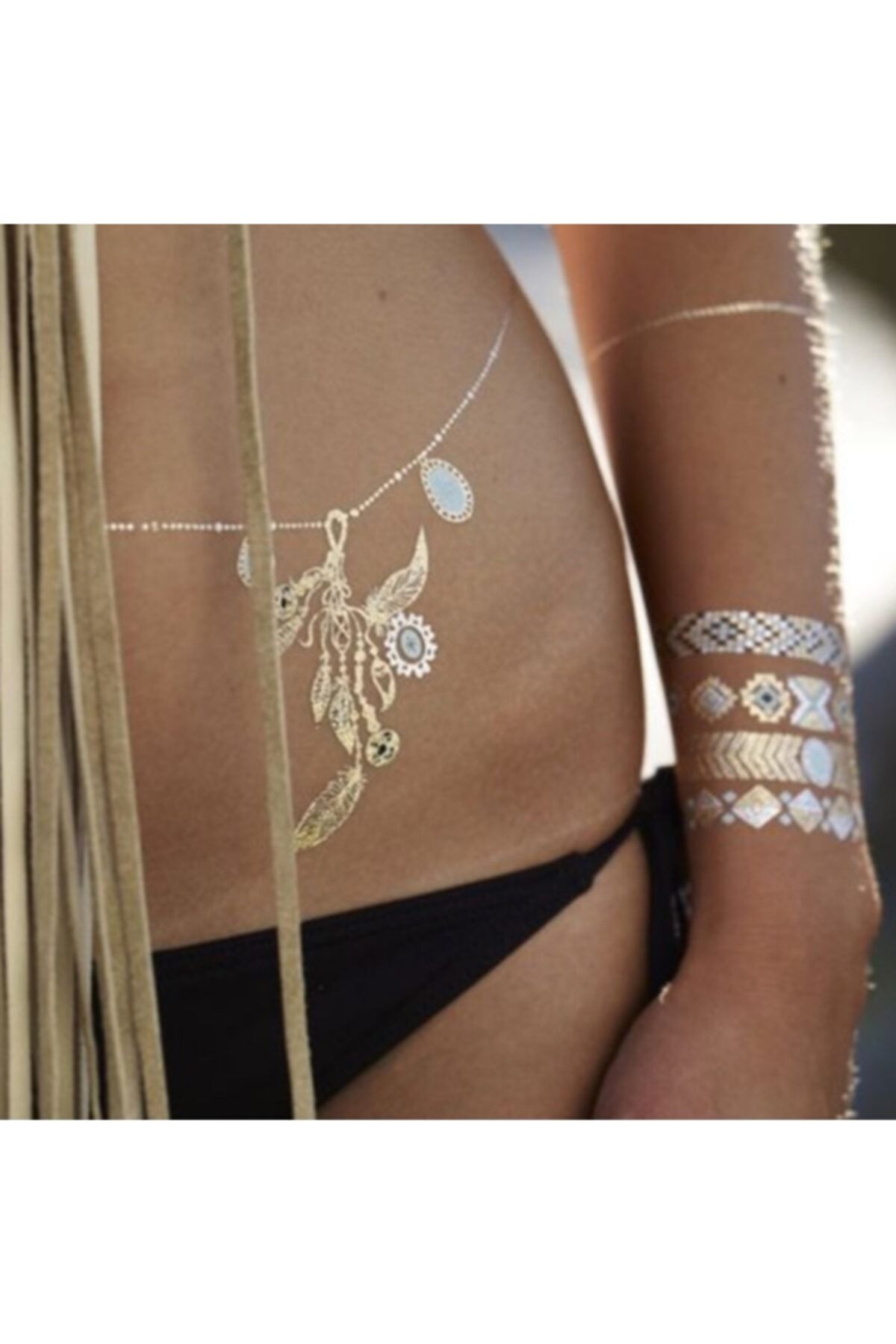 araget 12 Adet Metalik Tattoo Çikartma Altın Çiçek Temali