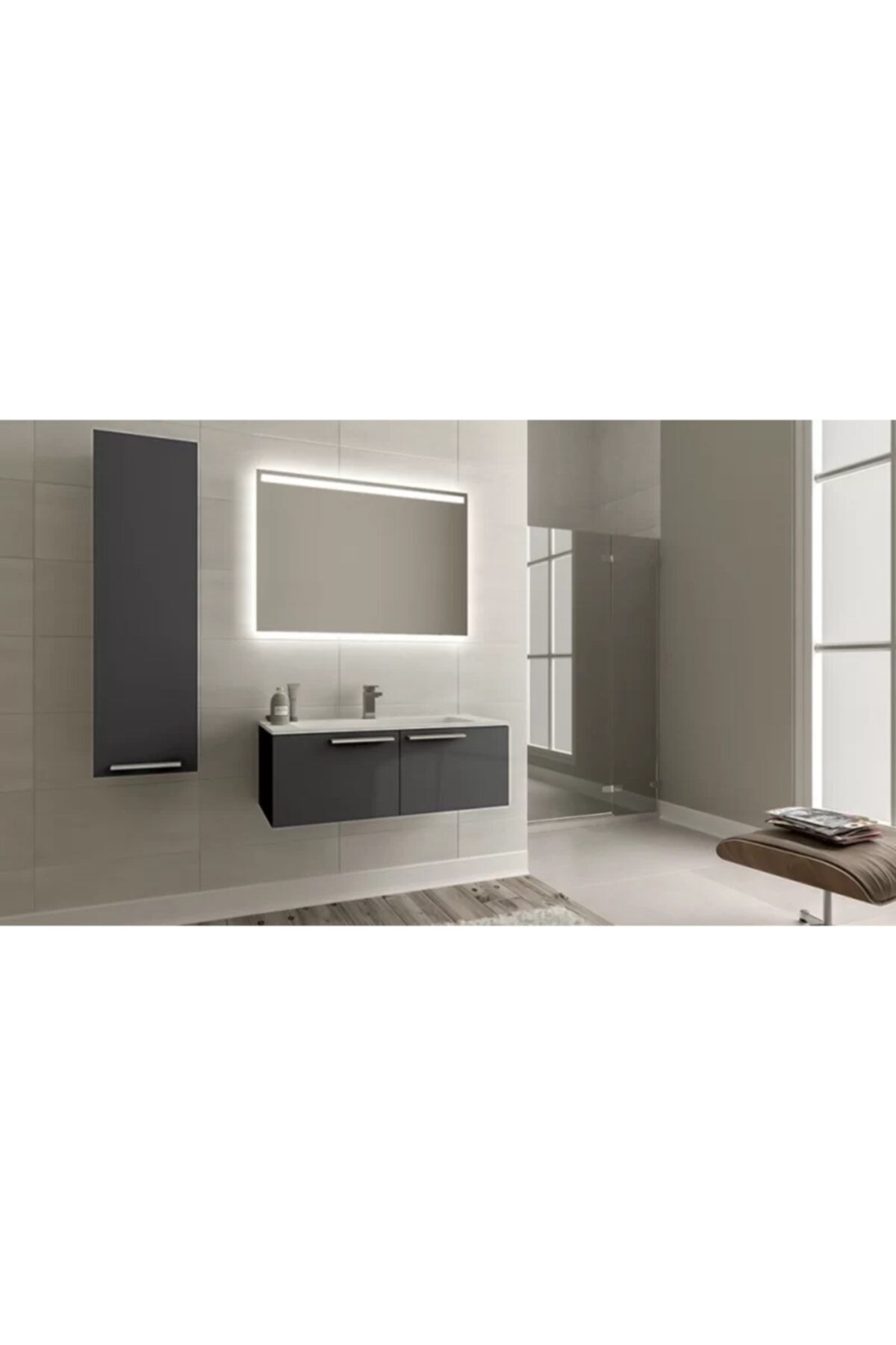 Obenimki Bagnotti Aries Glossmax Banyo Dolabı (Antrasit-60cm.)