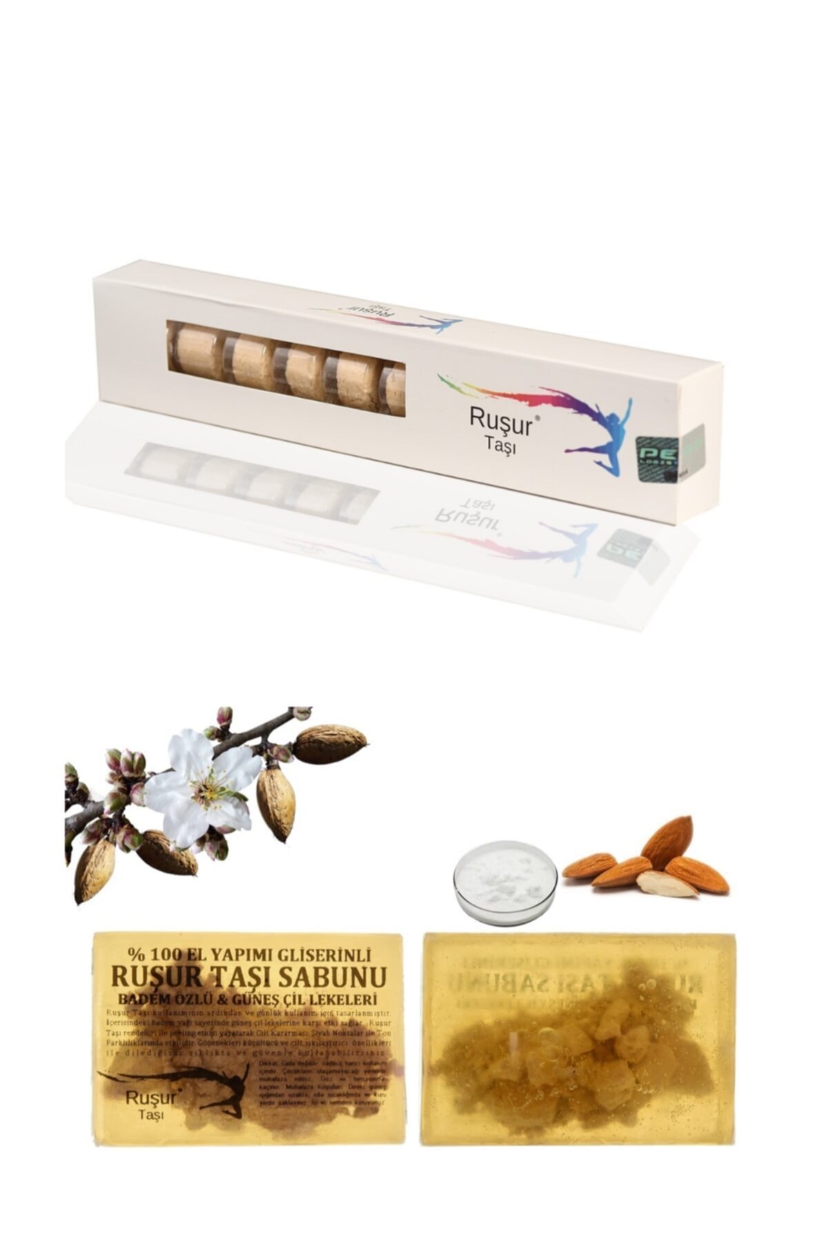 Ruşur Sefidab 1 Kutu Ruşur Taşı Ve Ruşur Taşı Sabunu Badem Özlü %100 El Yapımı