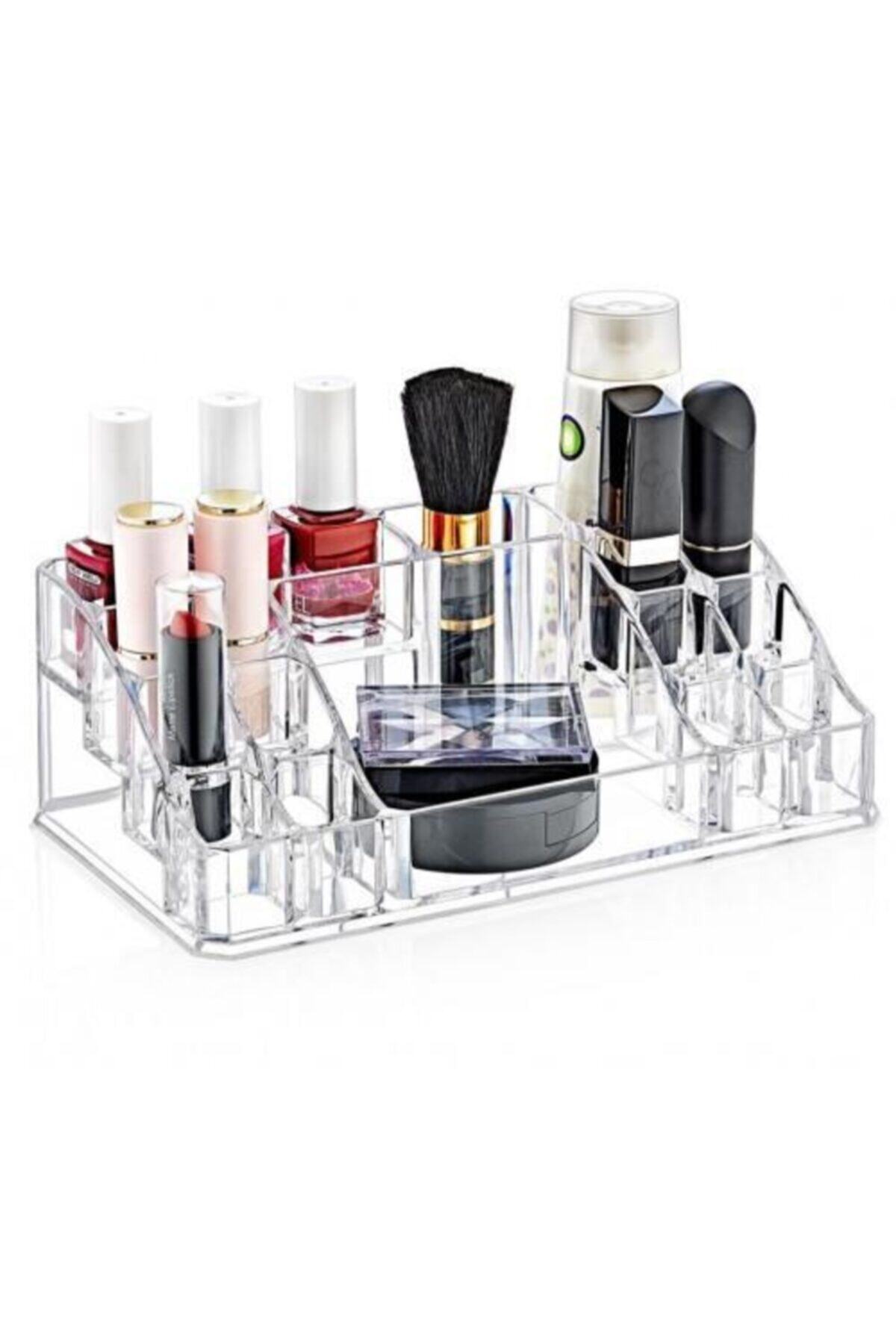 İstoç Türk 22x12x8 Ebatlarında Akrilik Şefaf Organizer 16 Gözlü Dikdörtgen Kozmetik Organizer