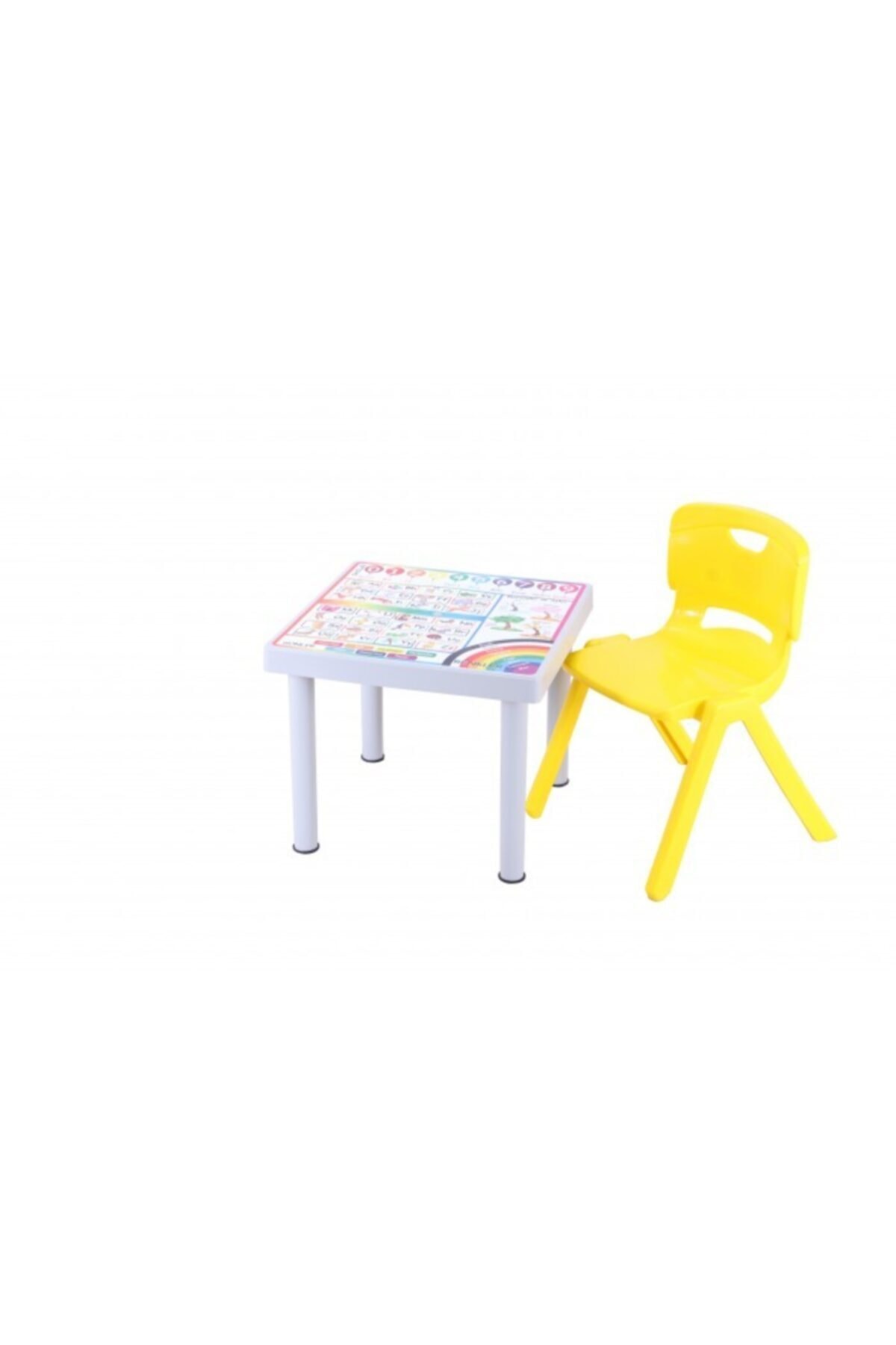 Sağlam Plastik Mandella Rubi Ingilizce Desenli Çocuk Masası 1 Adet Nova Orta Çocuk Koltuk Sarı