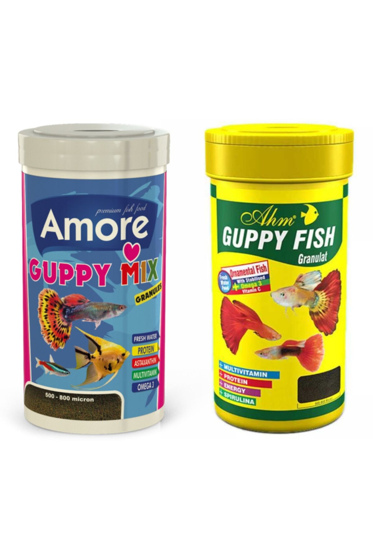 Ahm Amore + Guppy Fish Granulat 250ml + 250ml Lepistes Moli Kılıç Melek Tetra Akvaryum Balık Yemi