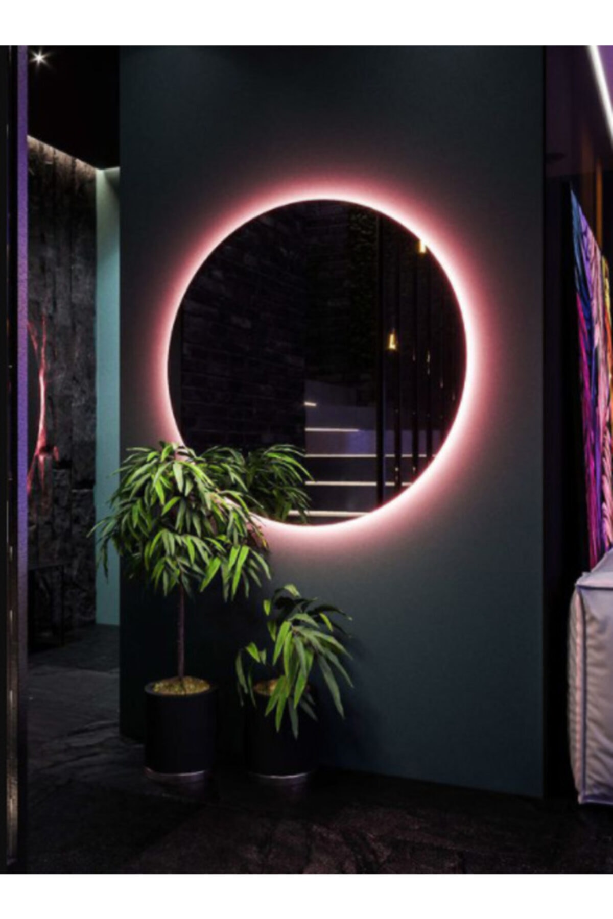 Narkissos Dizayn 80 Cm Rgb Çok Renkli Ledli Yuvarlak Duvaraynası/ Hediyelik Banyo Ve Makyaj Aynası/ Prizli