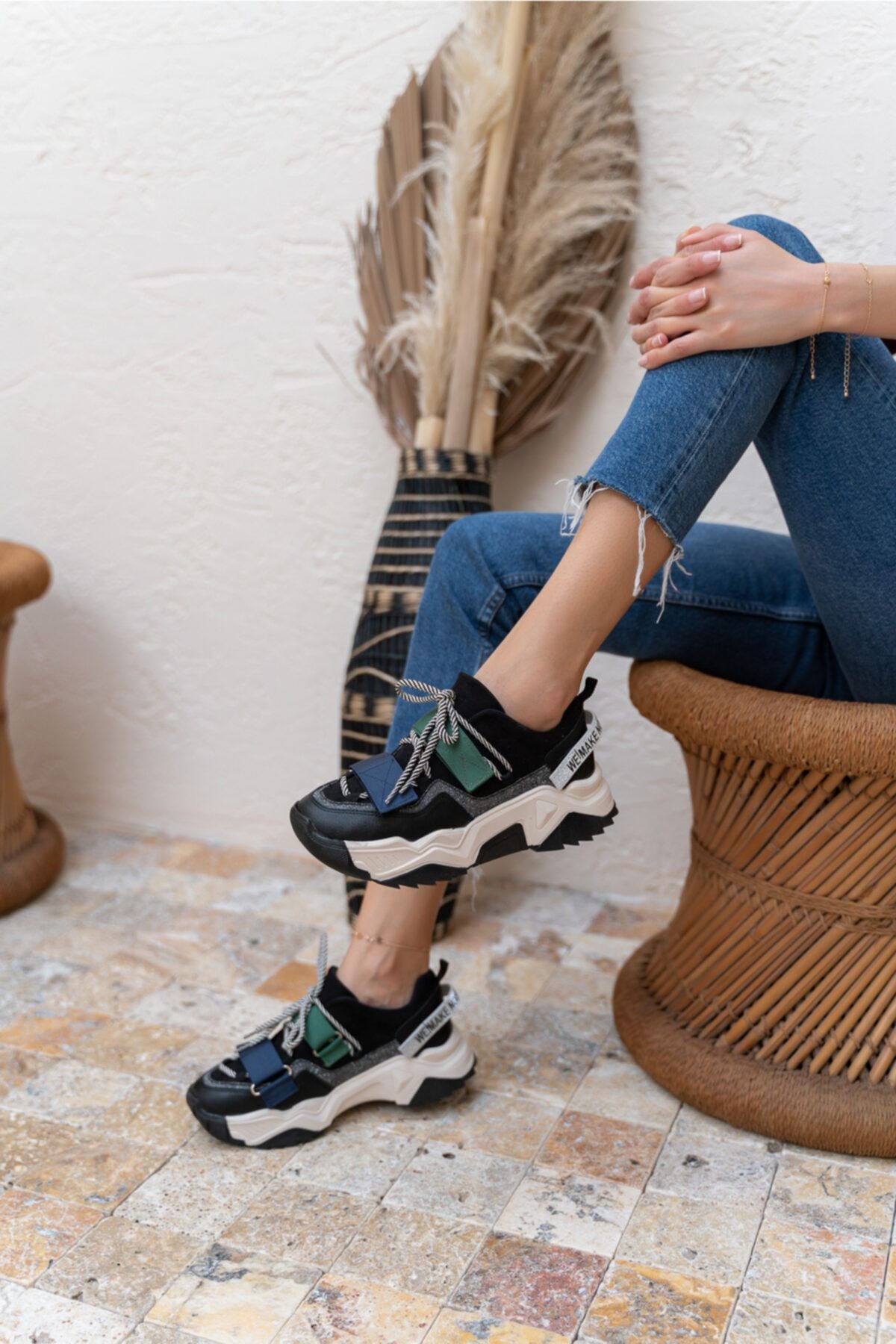 ANGELİNA JONES Kadın Siyah Cırtlı Sneaker