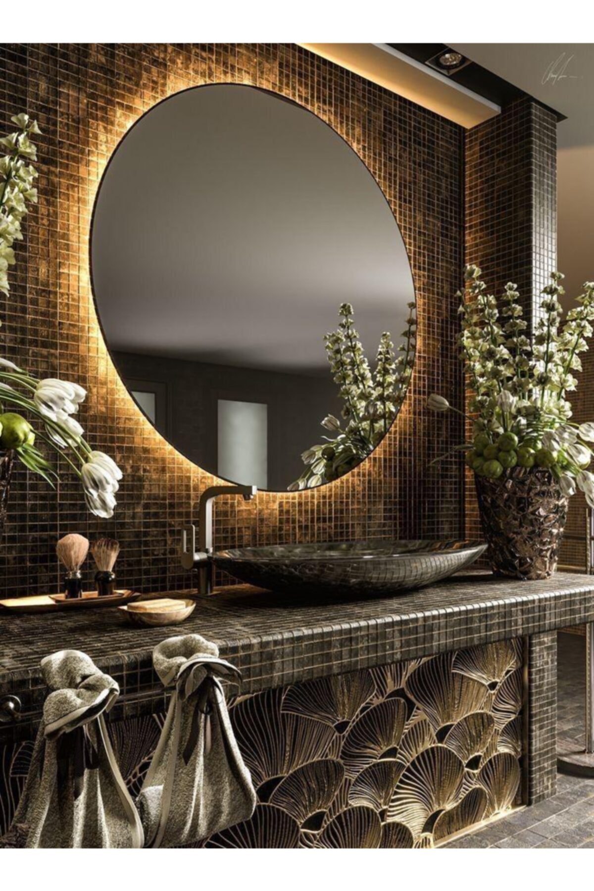 Narkissos Dizayn 90 Cm Günışığı Ledli Yuvarlak Banyo Aynası/ Hediyelik Makyaj Aynası/ Prizli