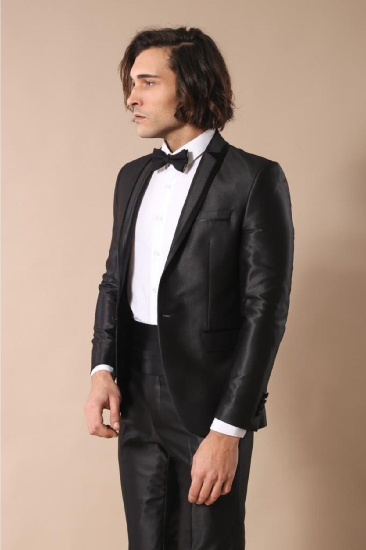 Wessi Erkek Siyah Yaka Detaylı Slim Fit Damatlık Takım Elbise