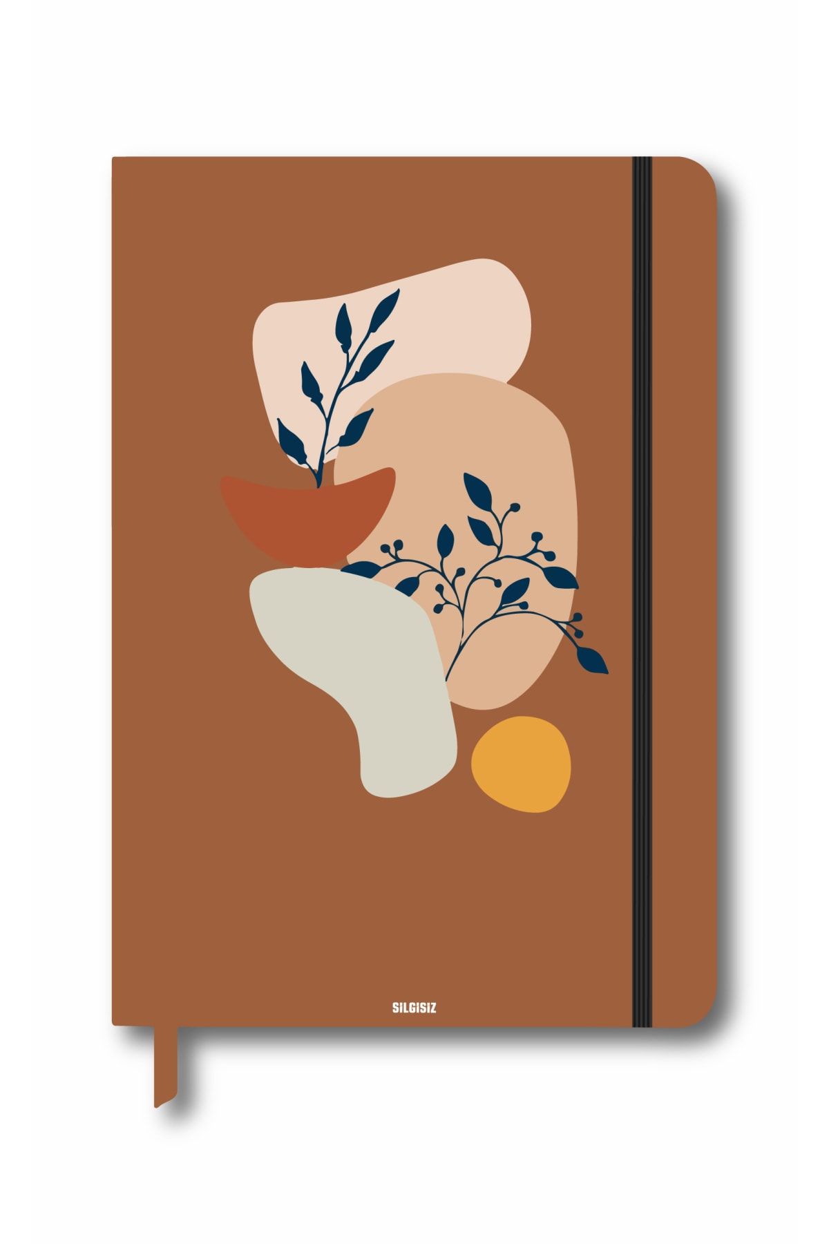 Silgisiz Kahverengi Çizgili Not Defteri Tarihsiz Ajanda Lastikli Defter 13x21 Cm Soyut Tasarımlı Sert Kapak