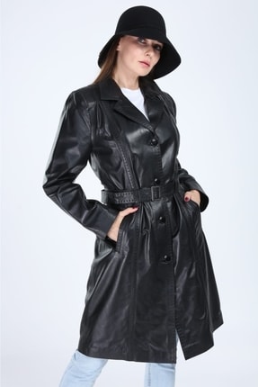 Geograpy Model Siyah Uzun Hakiki Deri Ceket Image 3