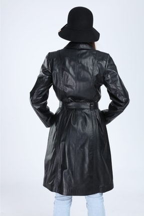 Geograpy Model Siyah Uzun Hakiki Deri Ceket Image 5