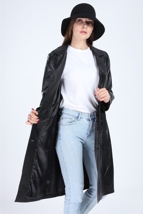 Geograpy Model Siyah Uzun Hakiki Deri Ceket Image 6