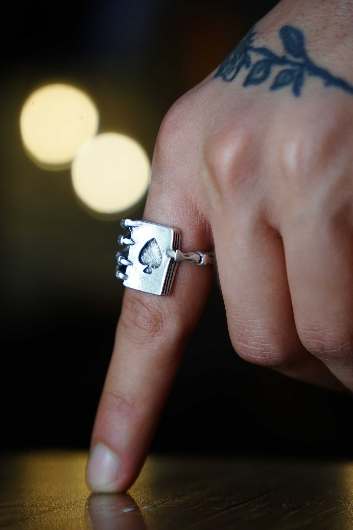 The Collection Ace of Spades Skeleton Playing Card Adjustable Ring