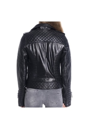 Kadın Siyah State Model Hakiki Deri Mont Image 2