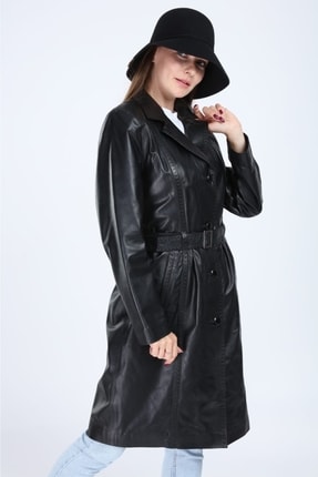 Geograpy Model Siyah Uzun Hakiki Deri Ceket Image 0