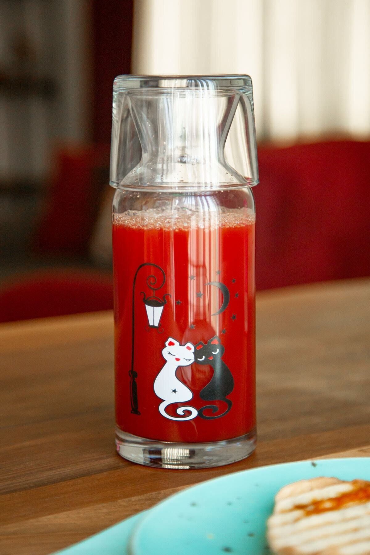 JOY KİTCHEN Kedi Desenli Şişe - Bardaklı 500 Cc
