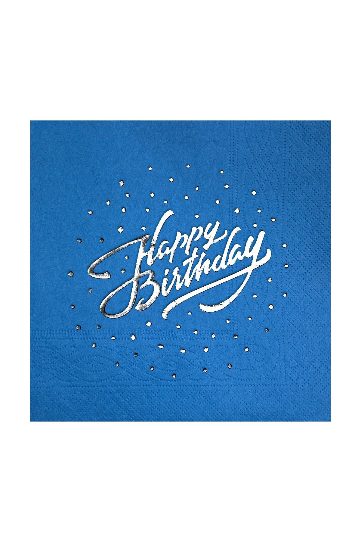 Story Gümüş Varak Happy Birthday Doğum Günü 16'lı Mavi Renkli Peçete