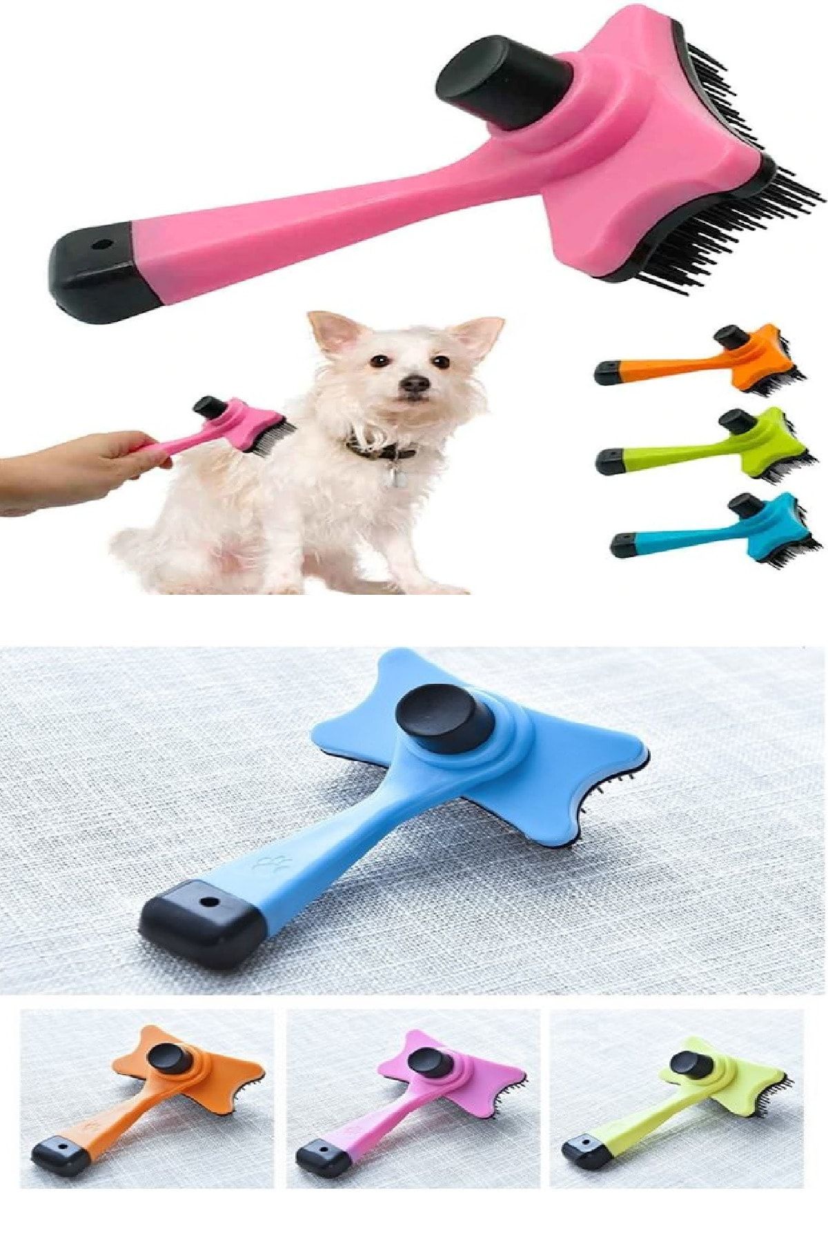 VİP TEDARİK Evcil Hayvan Kedi Köpek Tuşlu Otomatik Tüy Toplayıcı Tarak Kaşıma Tarağı Fırça