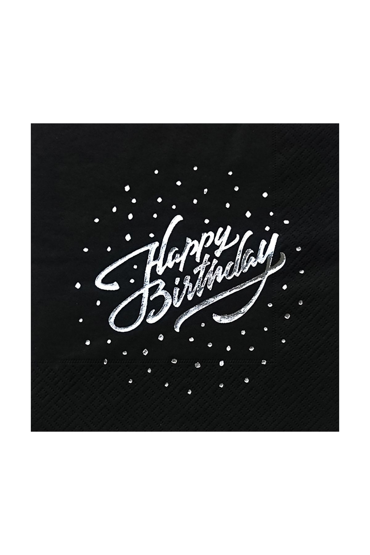Story Gümüş Varak Happy Birthday Doğum Günü Desenli 16'lı Siyah Renkli Peçete