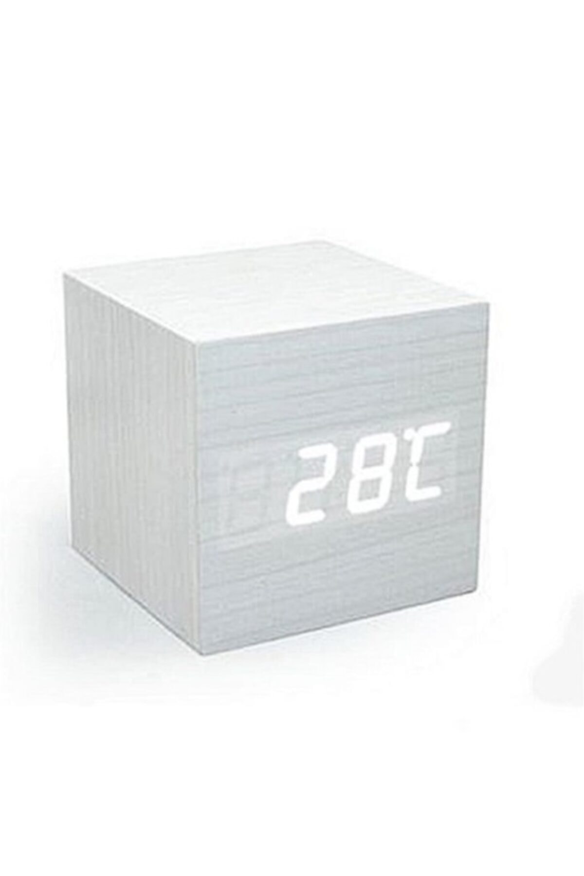 NETAVANTAJ Ahşap Görünümlü Alarmlı Termometreli Dijital Gizli Küp Saat Beyaz