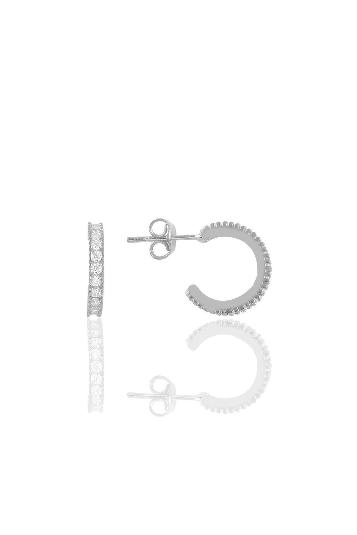 Söğütlü Silver Gümüş Rodyumlu Zirkon Taşlı 13 Mm Tamtur Halka Küpe