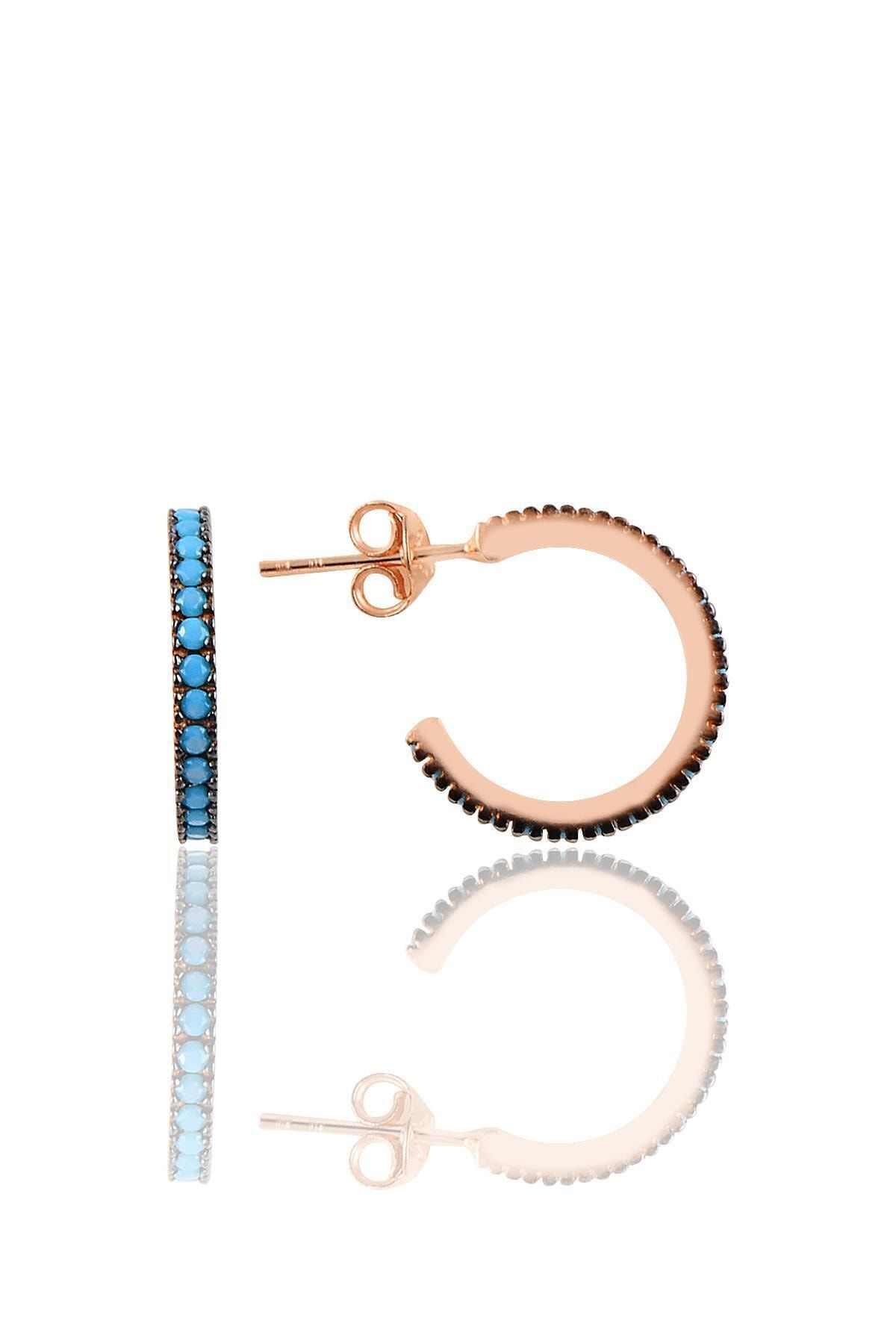 Söğütlü Silver Gümüş Rose Turkuaz Taşlı 19 Mm Tamtur Halka Küpe