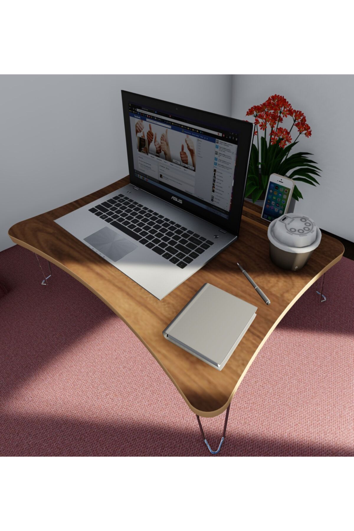 baksan Katlanır Laptop Sehpa Çalışma Kahvaltı Masası Ceviz Ahşap Mdf