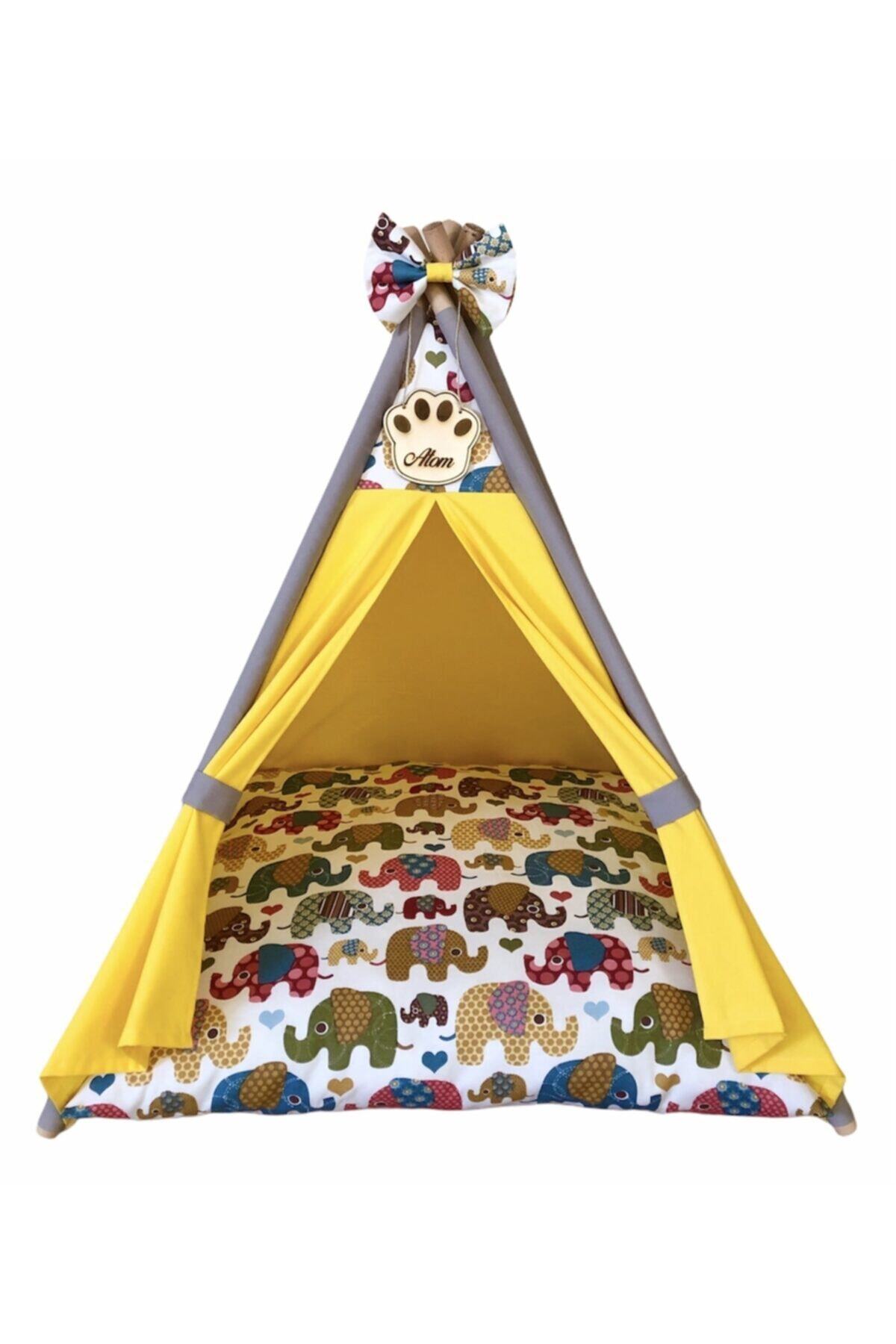 Pet Nest Yıkanabilir Orta Irk Köpek Çadırı Sarı 75-75cm Yataklı
