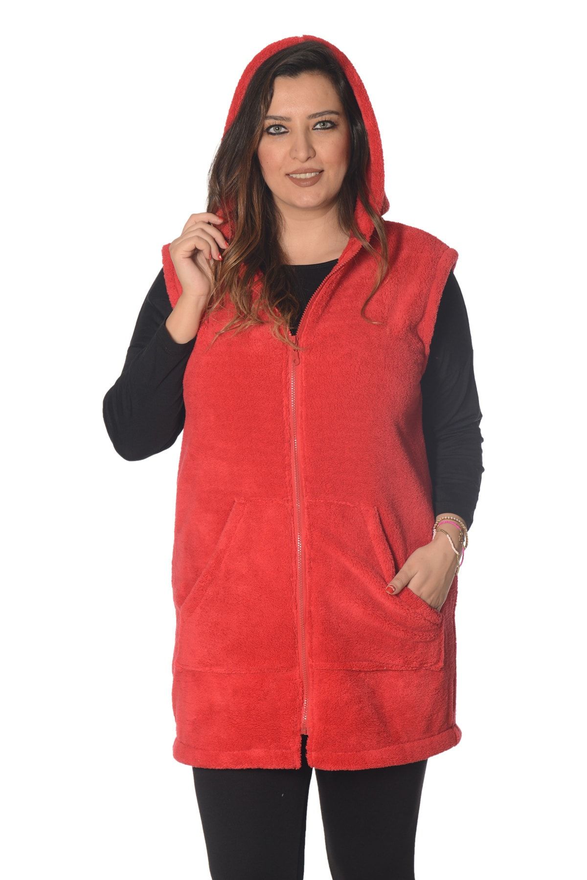 Moda Cazibe Kadın Kırmızı Büyük Beden Yelek