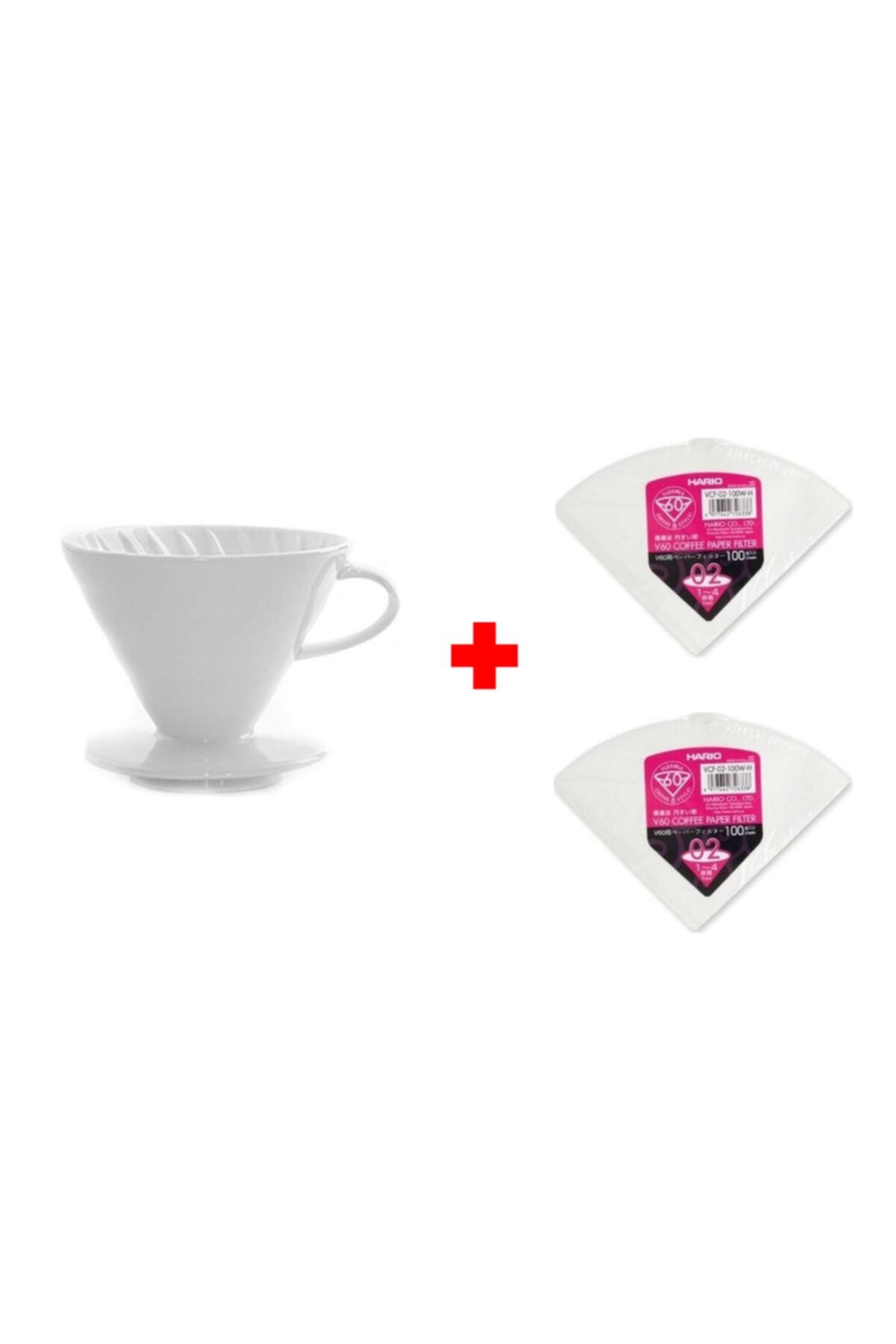 Hario V60 No.2 Kahve Demleme Ekipmanı & Harıo V60 No.2 Kahve Filtresi Kağıdı 2*100lü