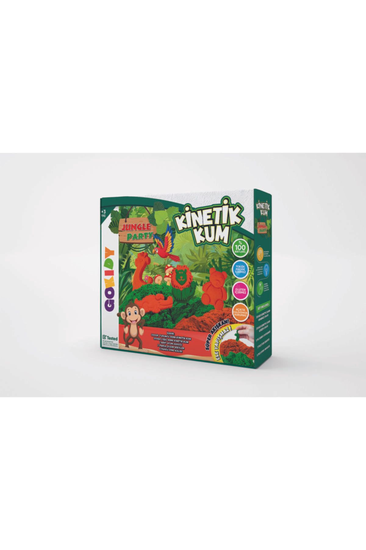 Gokidy Jungle 400gr Kinetik Oyun Kumu Seti Oyun Havuzlu 7 Parça Şekil 5 Parça Hayvan Kalıbı