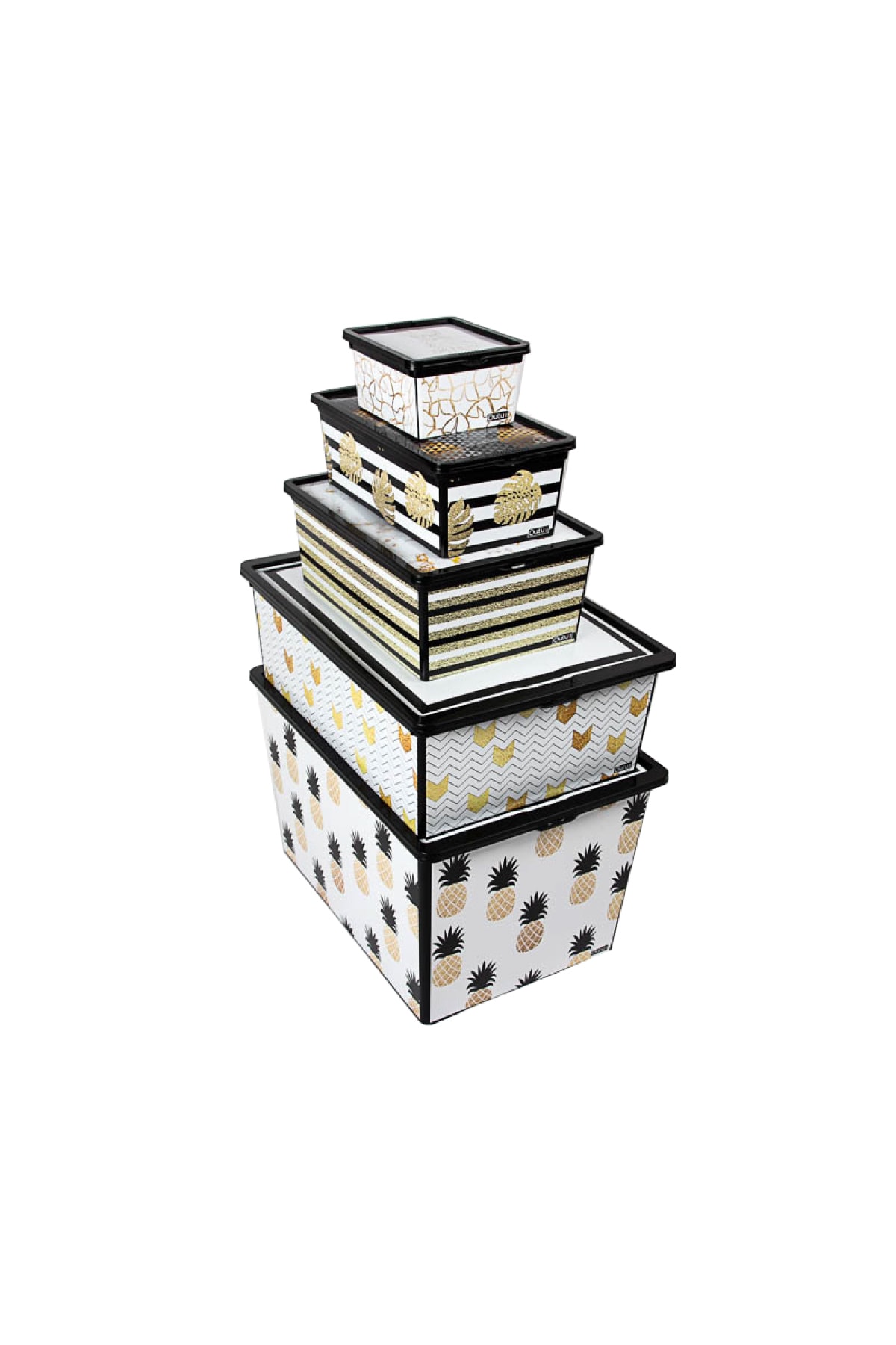 96 Trend Box Pineapple Gold - Dekoratif Saklama Kutusu - Set 5 Parça