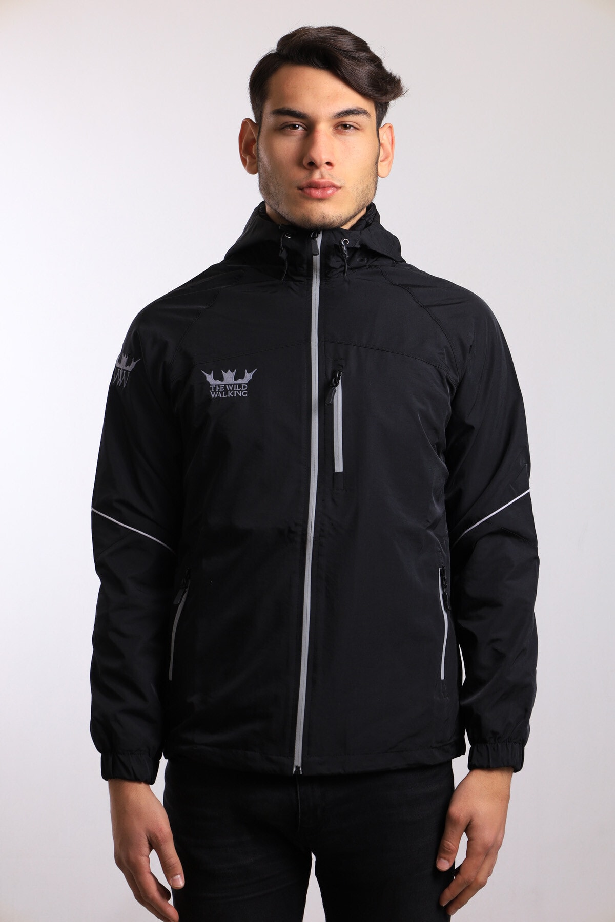 THEWILDWALKING Erkek Siyah Su Geçirmez ve Su Itici Özellikli Yağmurluk Polyester Mont