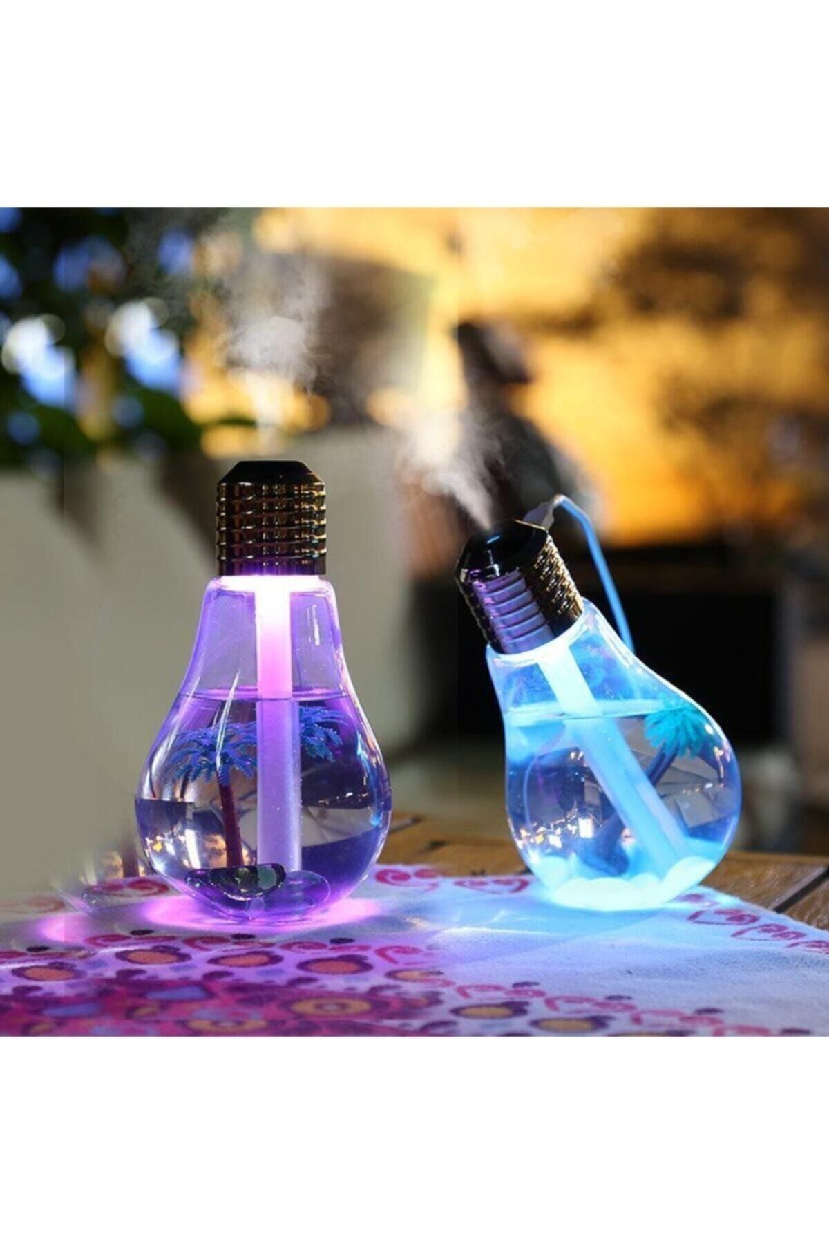 TREND İSTANBUL Ampul Şekilli Oda/hava Nemlendirici Usb Su Hazneli Sıcak Soğuk Buharlı 7 Led Işıklı Gece Lambası
