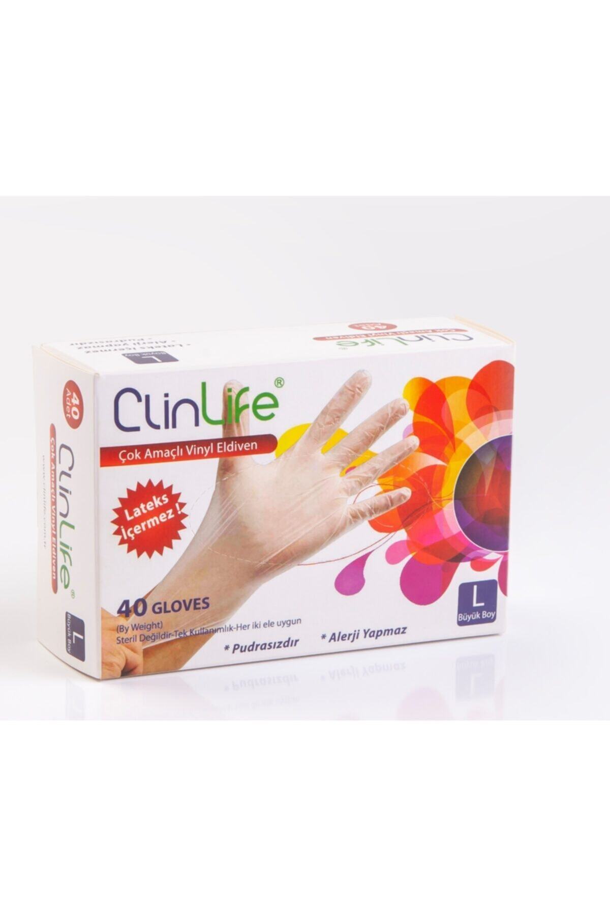 CLİNLİFE Vinil Pudrasız Hijyenik Eldiven ( L ) 40'lı