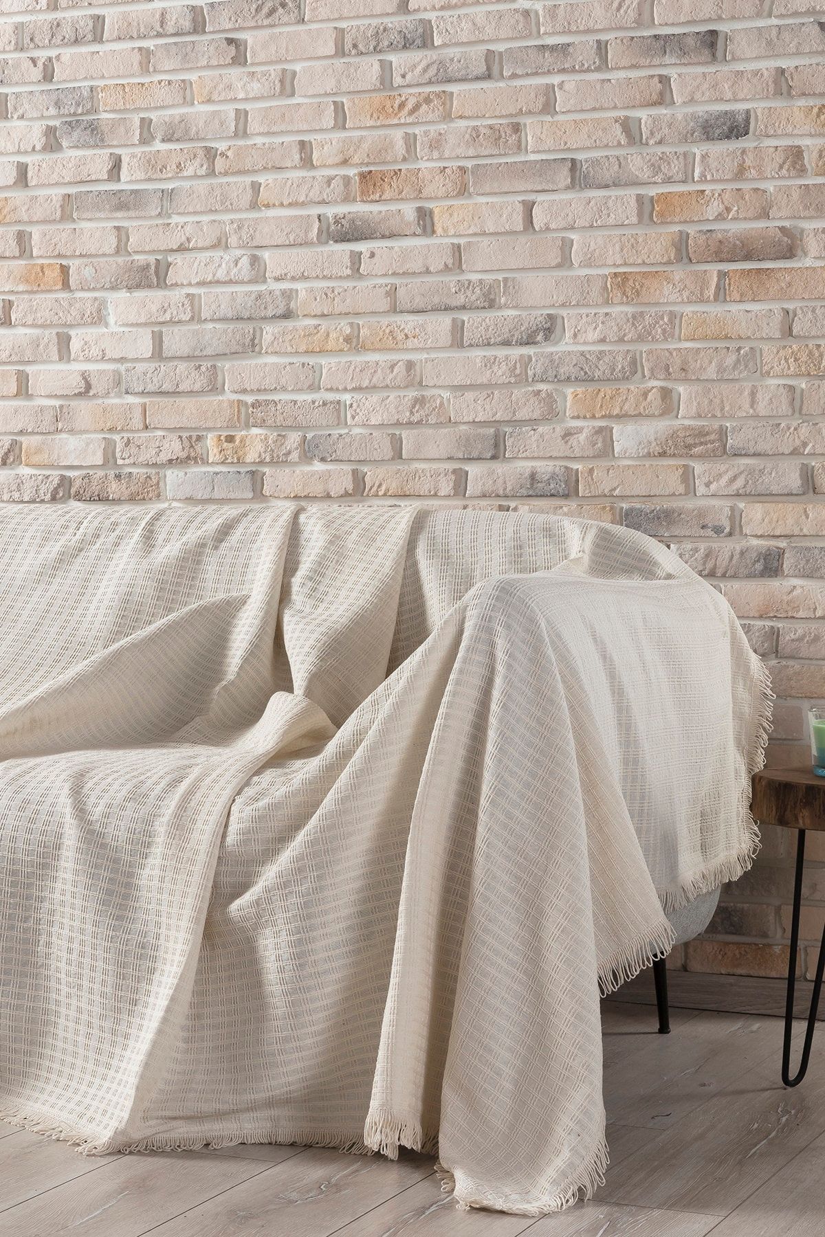 Vagonik Krem Arya Natural Battal Boy Pamuk Kaymaz Çekyat ve Koltuk Örtüsü 180x310