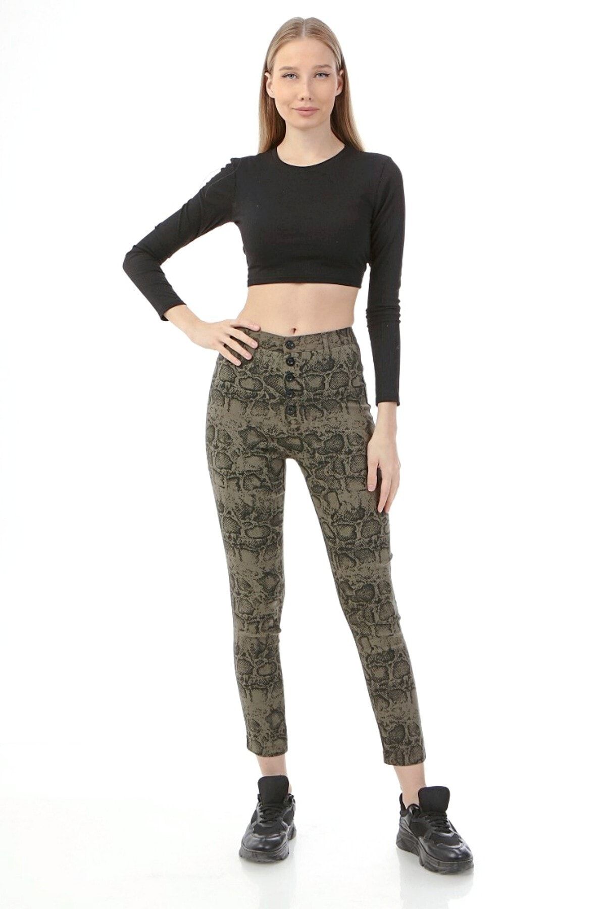 Rodi Jeans Rodi Ds21kb015476 Haki Kadın Dış Düğmeli Yılan Desenli Pantolon