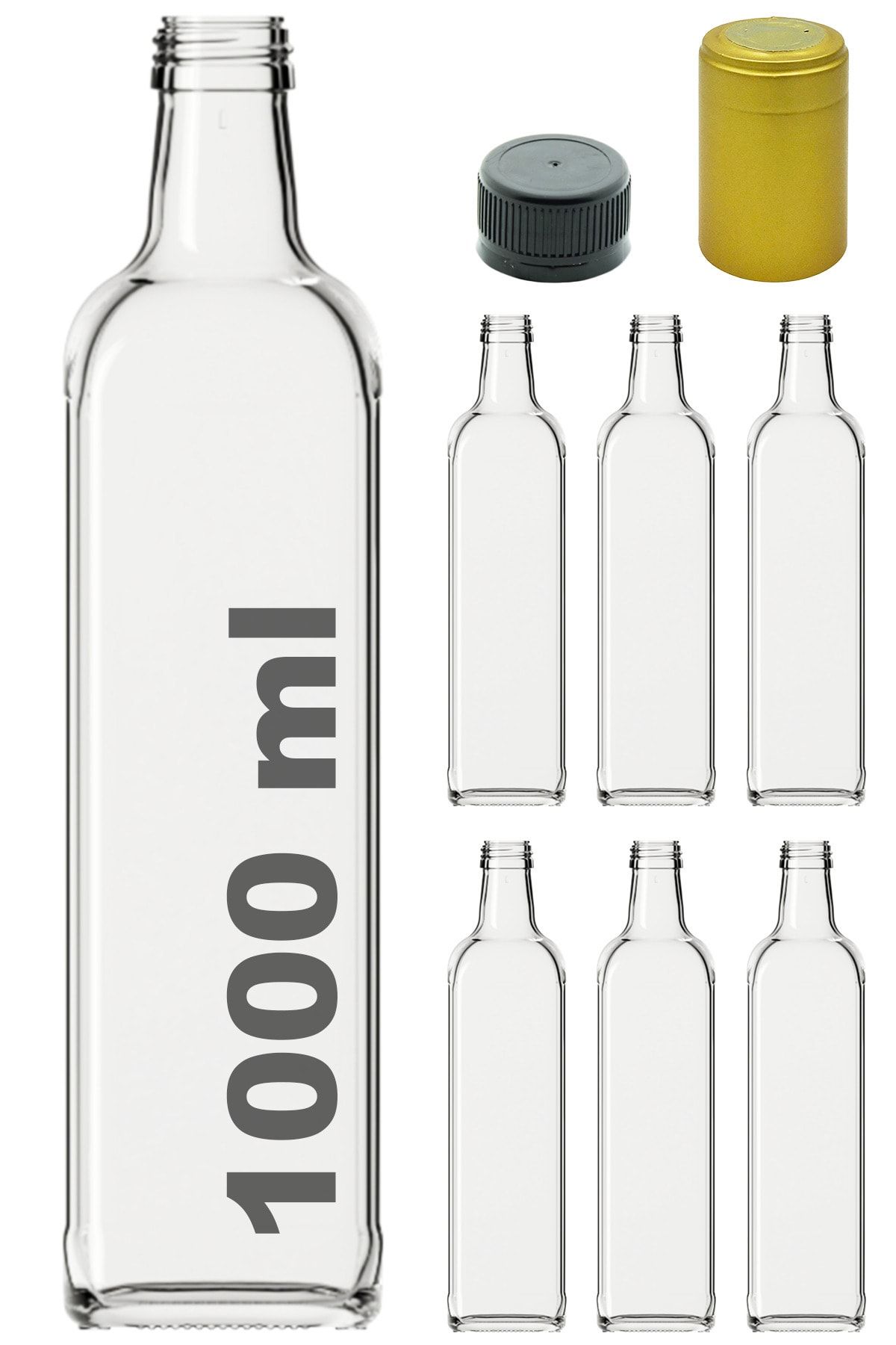Afracam Maraska Şeffaf 1000 Ml Kilitli Kapaklı Ve Kapüşonlu Boş Cam Şişe 6 Adet