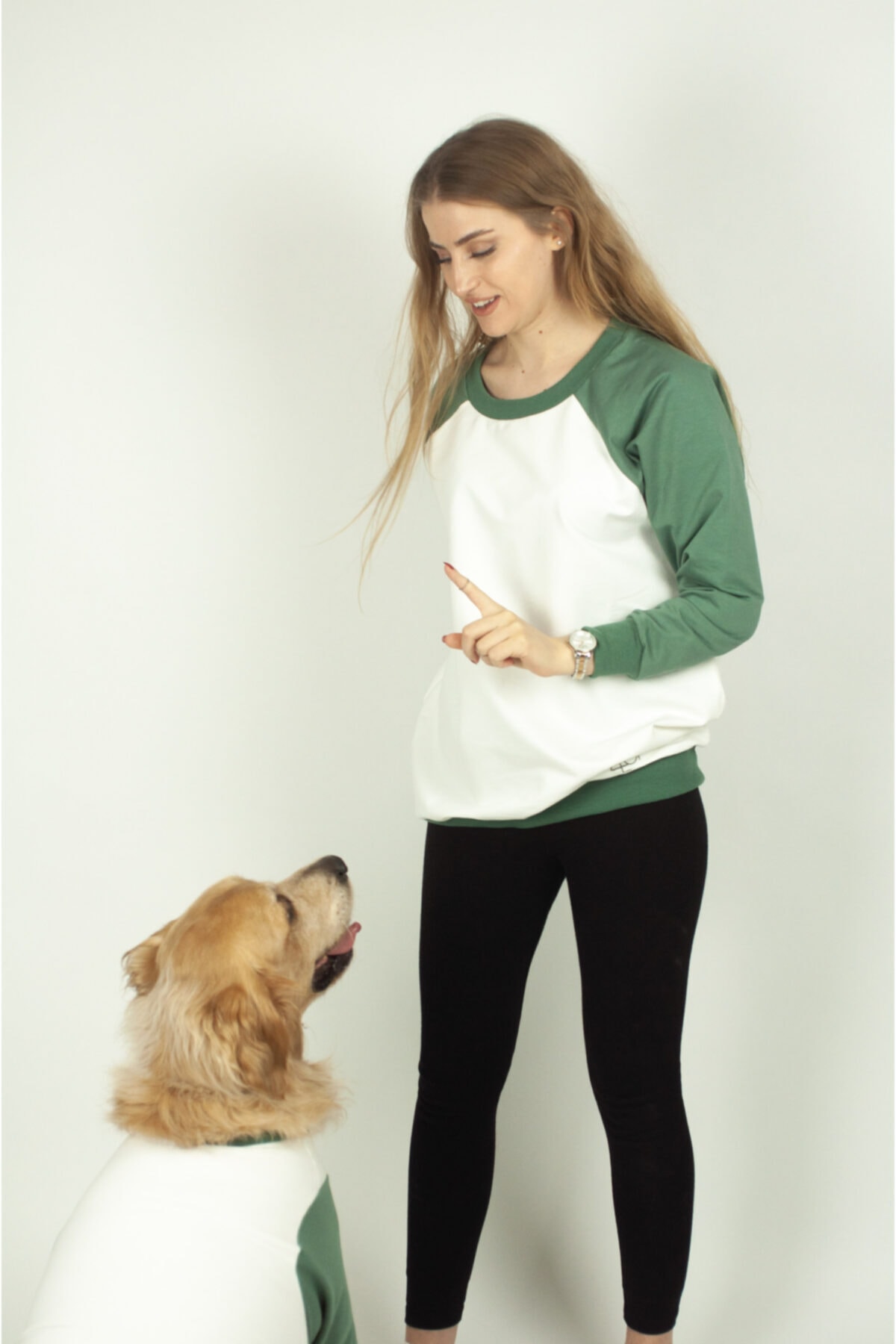 Zegypet Kadın Yeşil Anne & Köpek Basic Sweatshirt