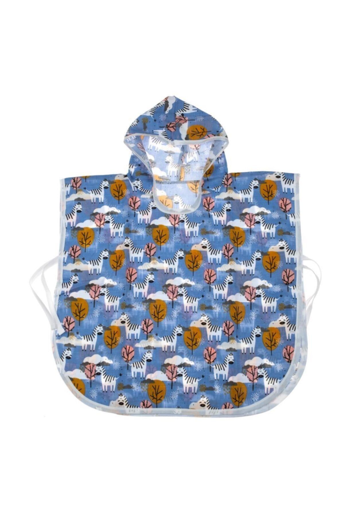 BEBEBEBEK Kapşonlu Bebek Müslin Panço - Bebek Zebra Desenli Panço