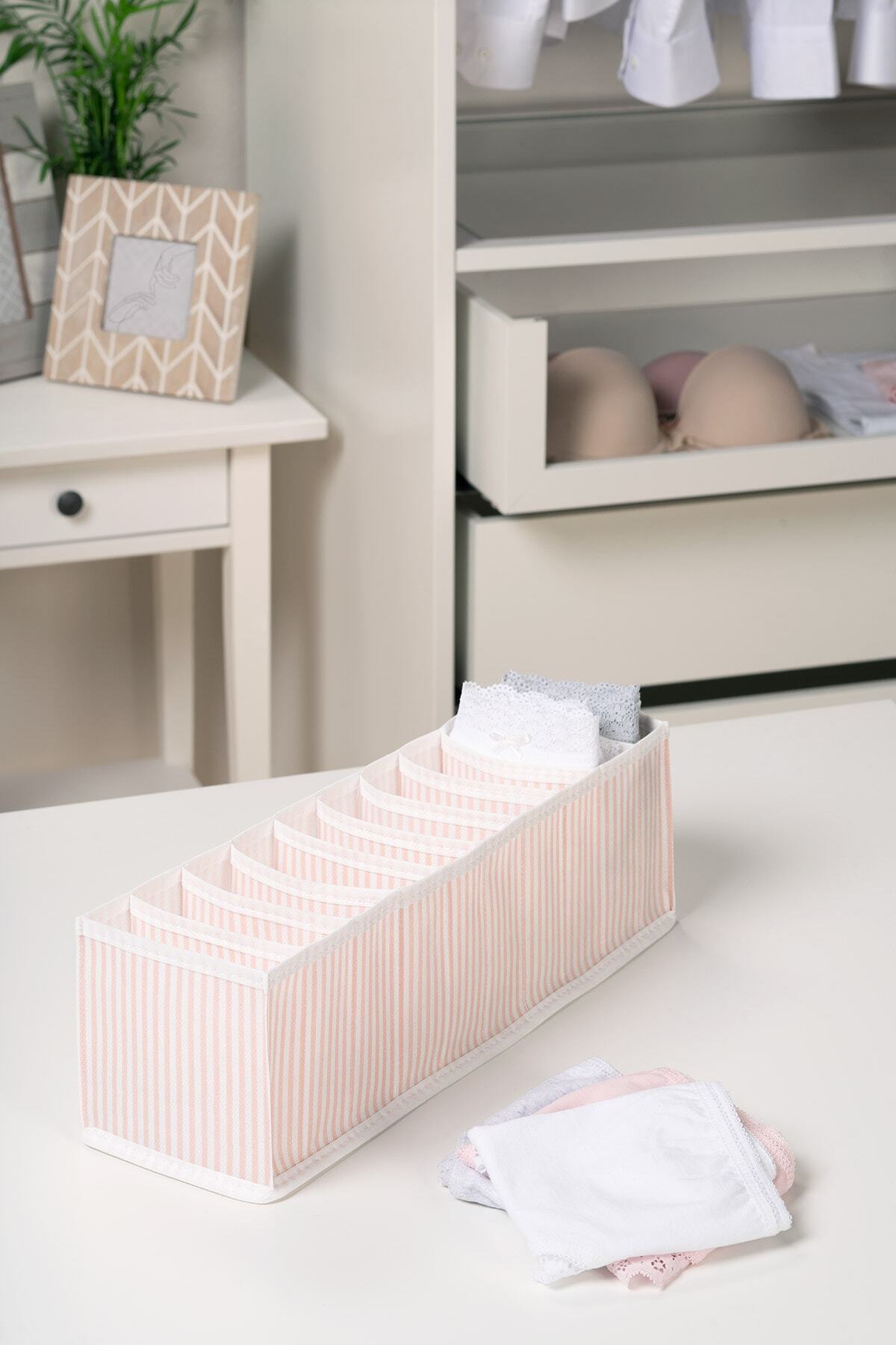 OCEAN HOME 10 Bölmeli Pembe Çizgili Çekmece Içi Düzenleyici