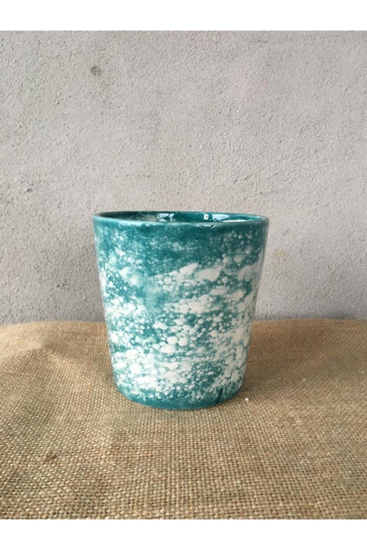 SUKULENTİSTANBUL Seramik Saksı - Orkide Saksısı 12cm- Ebruli Desen Çiçek Saksısı-mavi