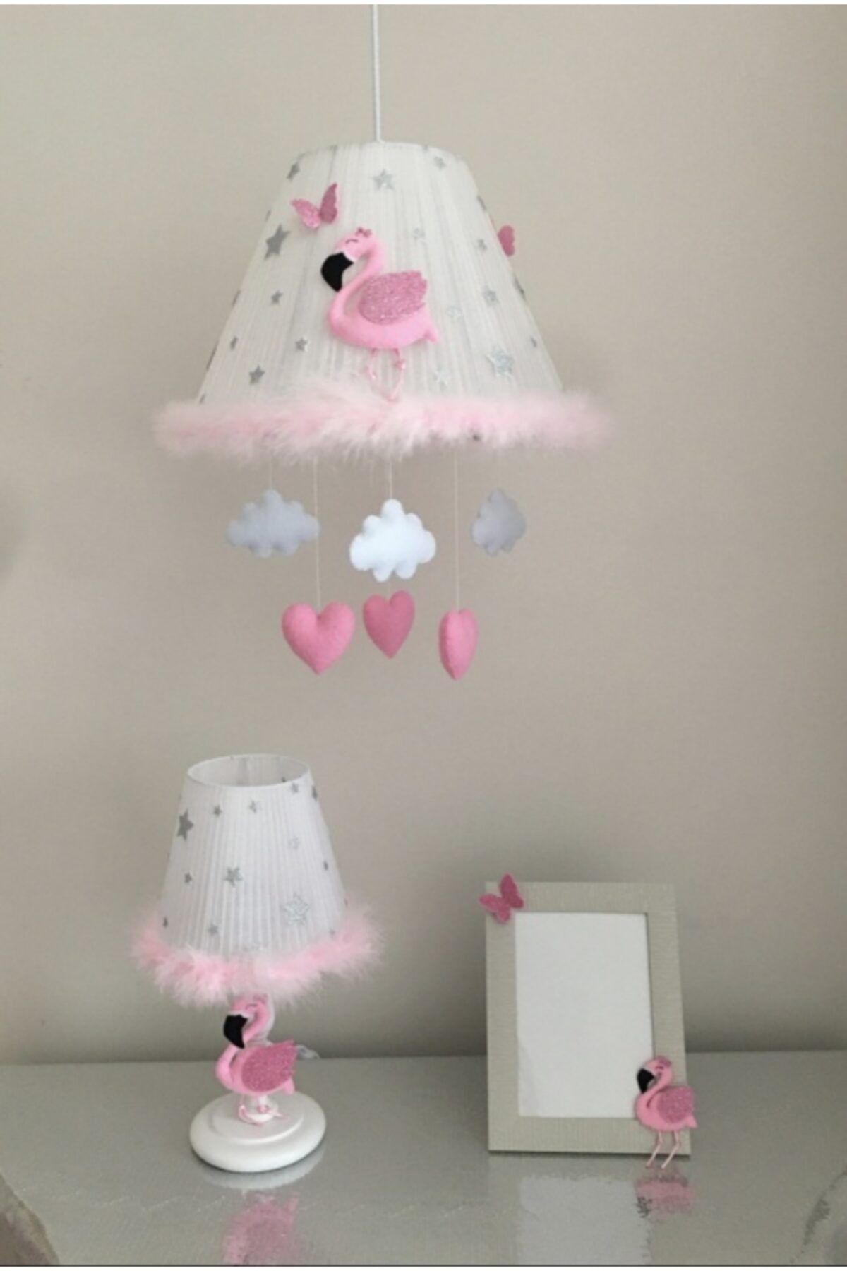 Keçeli parti hayalleri Çocuk Bebek Odası Avizesi Filamingo Pembe Beyaz