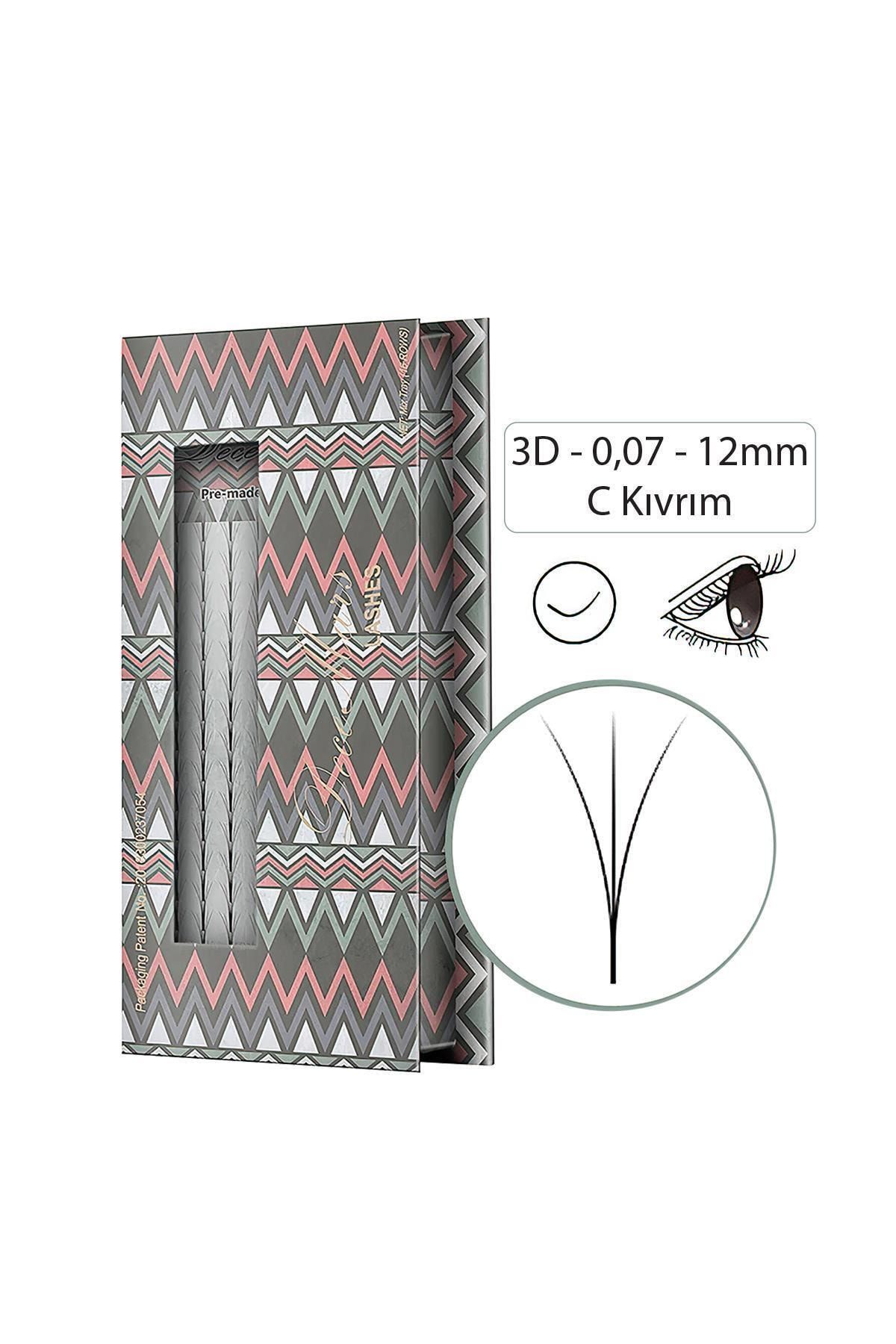 DECEMARS Ipek Kirpik 3d 0,07 Kalınlık C Kıvrım 12mm Uzunluk