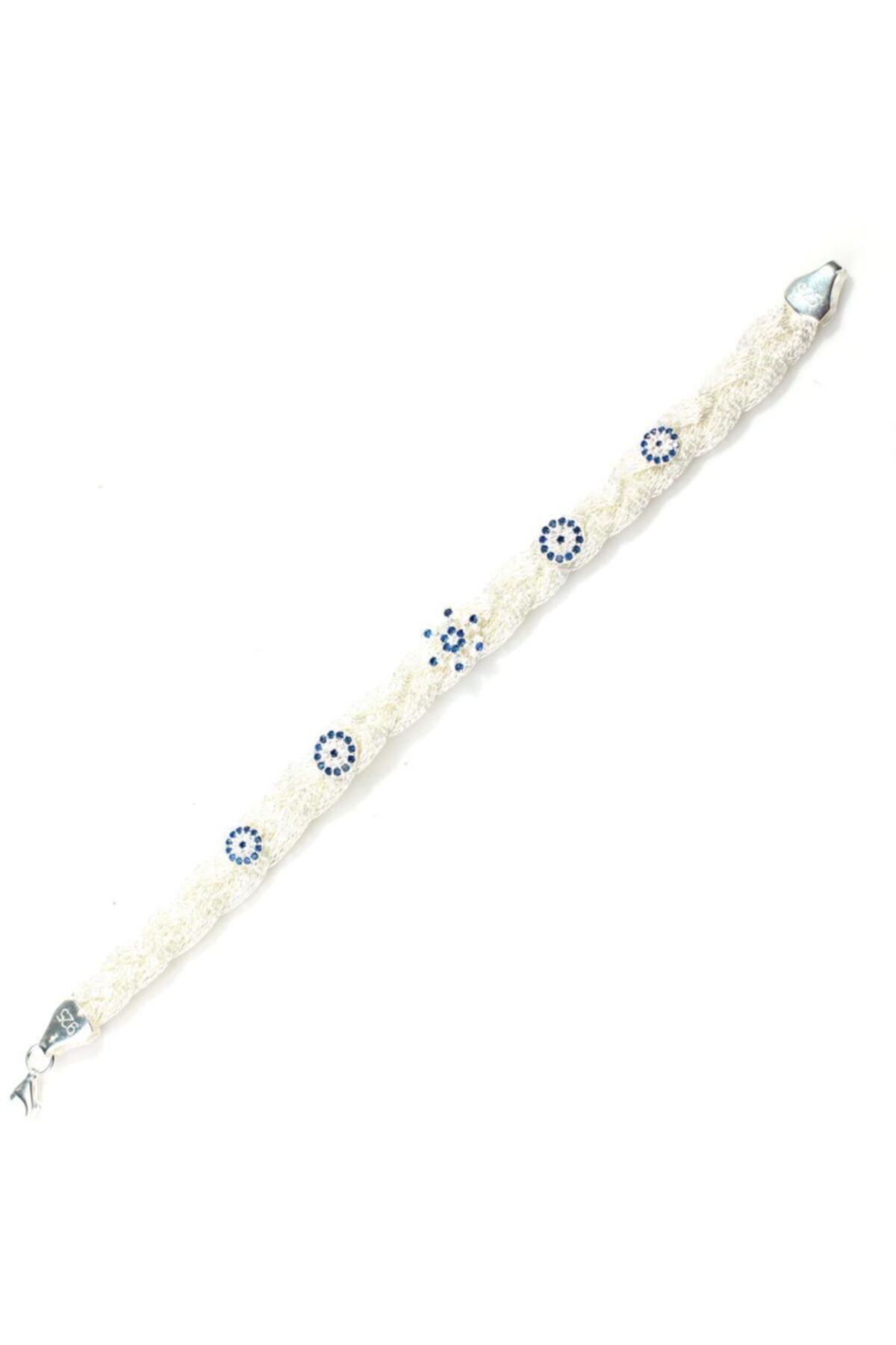 Nusret Takı Kadın 925 Ayar Gümüş Nazar Boncuğu Ve Kar Tanesi Taslı 6'Lı Saç Örgülü Bileklik