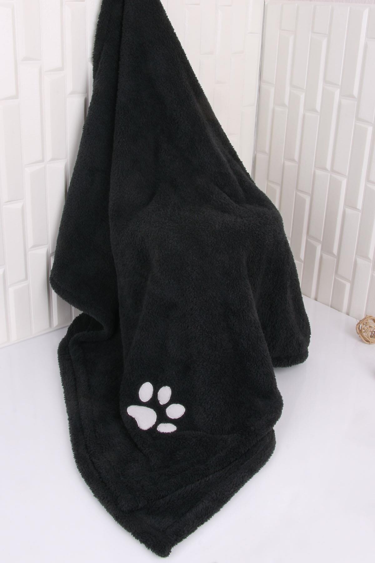 Baveno Evcil Hayvan Kedi/köpek Kurulama Havlusu Pati Nakışlı Siyah
