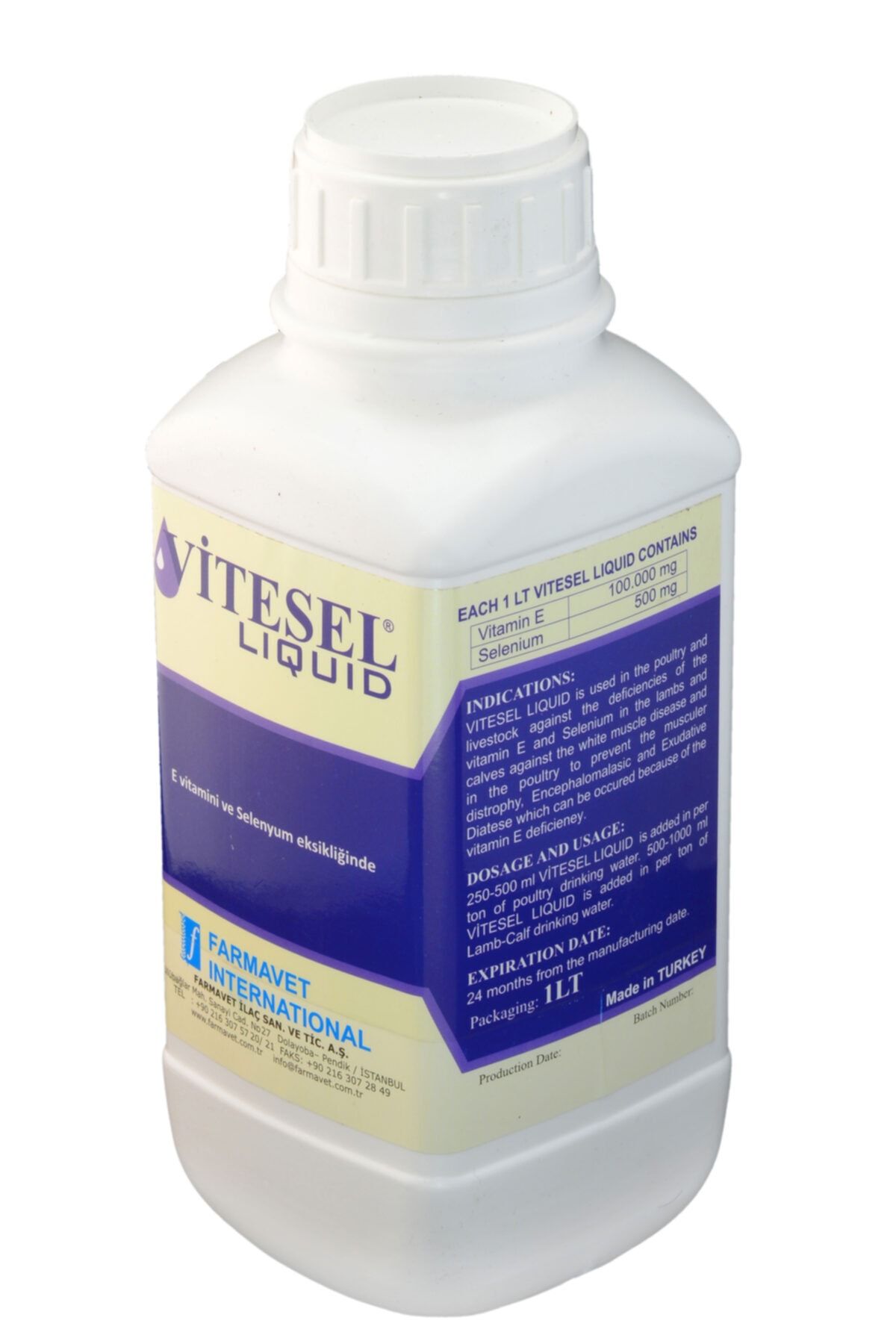Farmavet Vitesel Likit 1 Lt E Vitamini Ve Selenyum Takviyesi