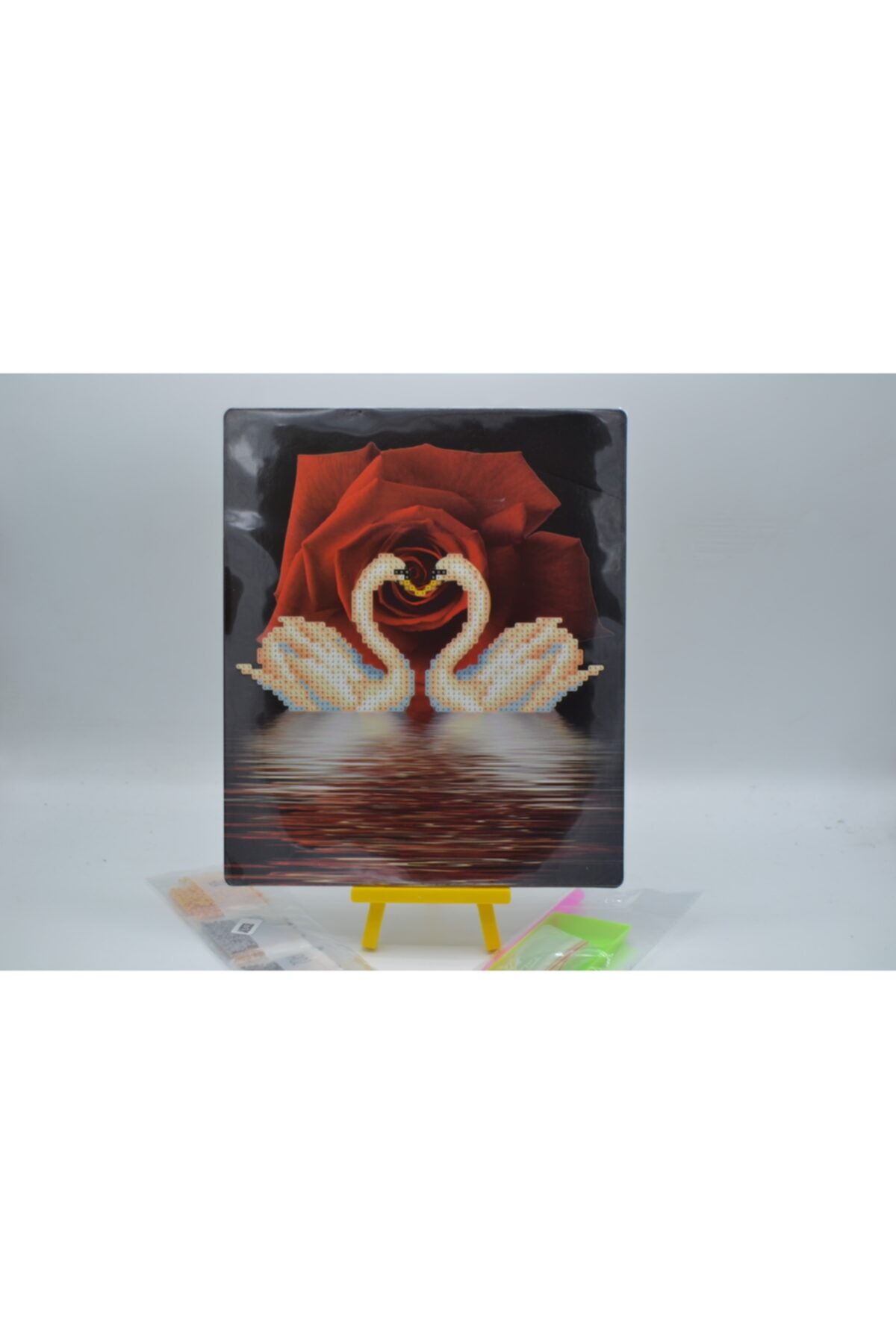 HaserEticaret Boncuklu Taşlı Mozaik Elmas Goblen Pano Kuğuv2 Desenli 25x21