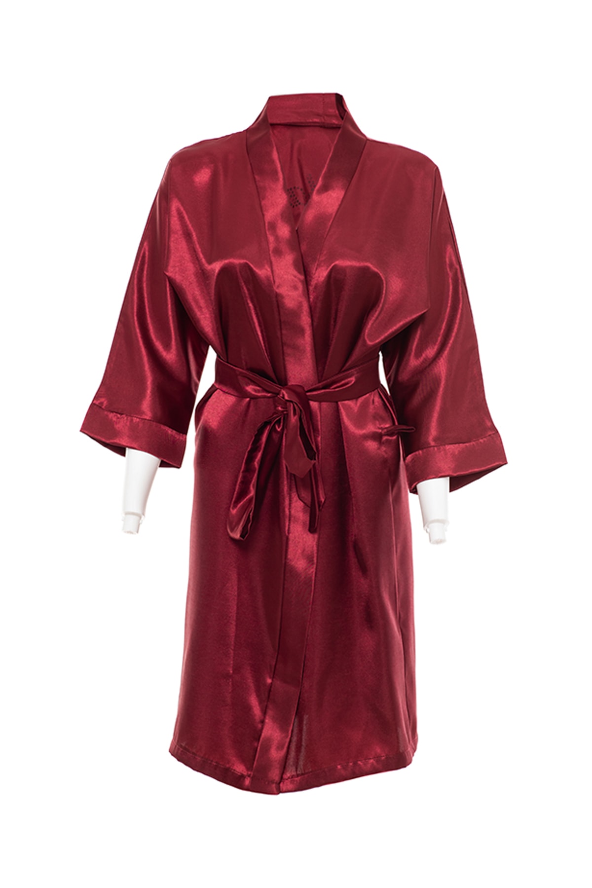 Ceremonist Bordo Saten Gelin Bride Sabahlık - Kollar Kaz Tüylü